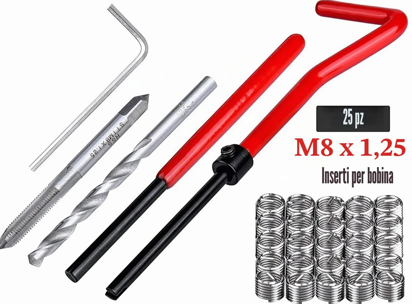 Helicoil Kit di Riparazione Filettatura M8 x 1,25 mm, Acciaio Inox