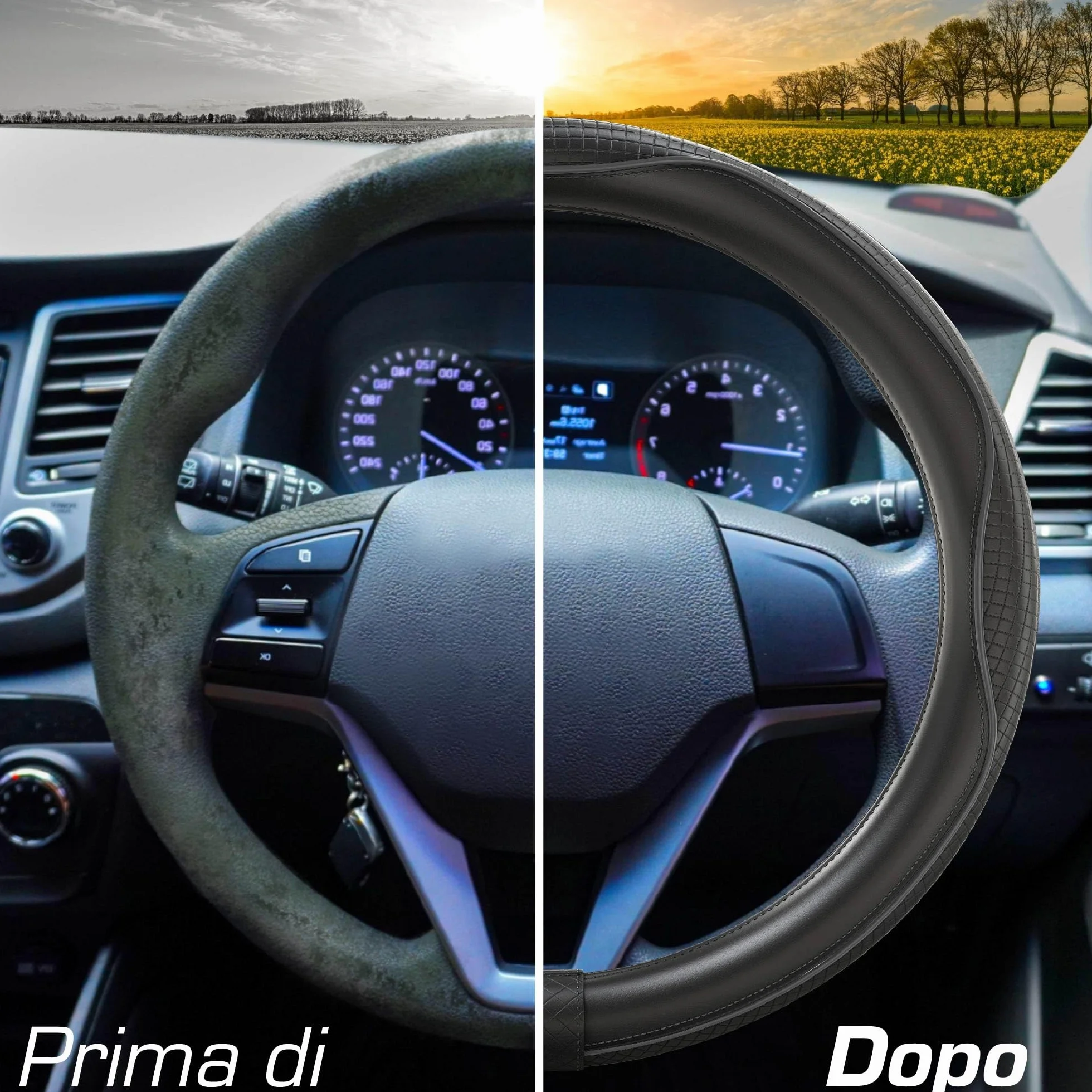Upgrade4cars Coprivolante Auto Universale Nero Finta Pelle 37-38 cm Accessori Interni