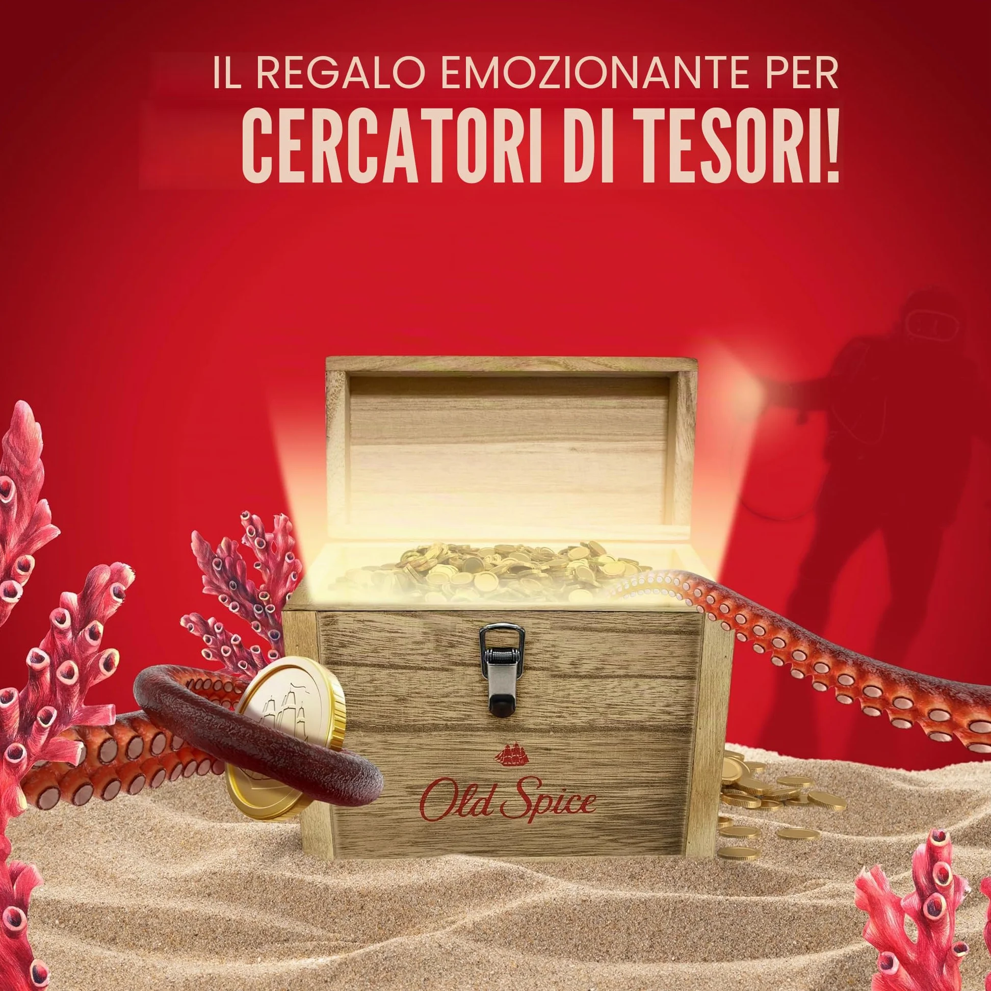 Old Spice Confezione regalo Treasure Chest, set regalo uomo, Deep Sea Deodorant Stick 50ml, deodorante spray 150ml, gel doccia 250ml e dopobarba Capitan 100ml