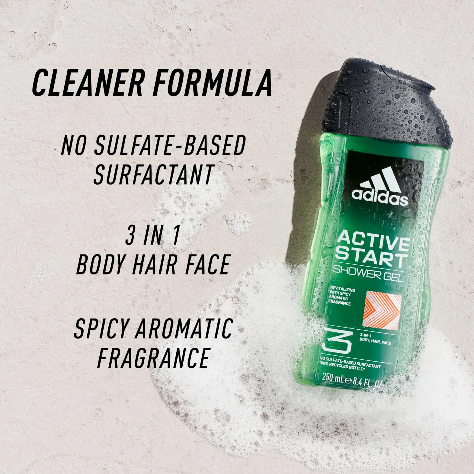 Adidas, Active Start Gel Doccia Bagnoschiuma 3 in 1 per Corpo, Capelli e Viso, 400 ml