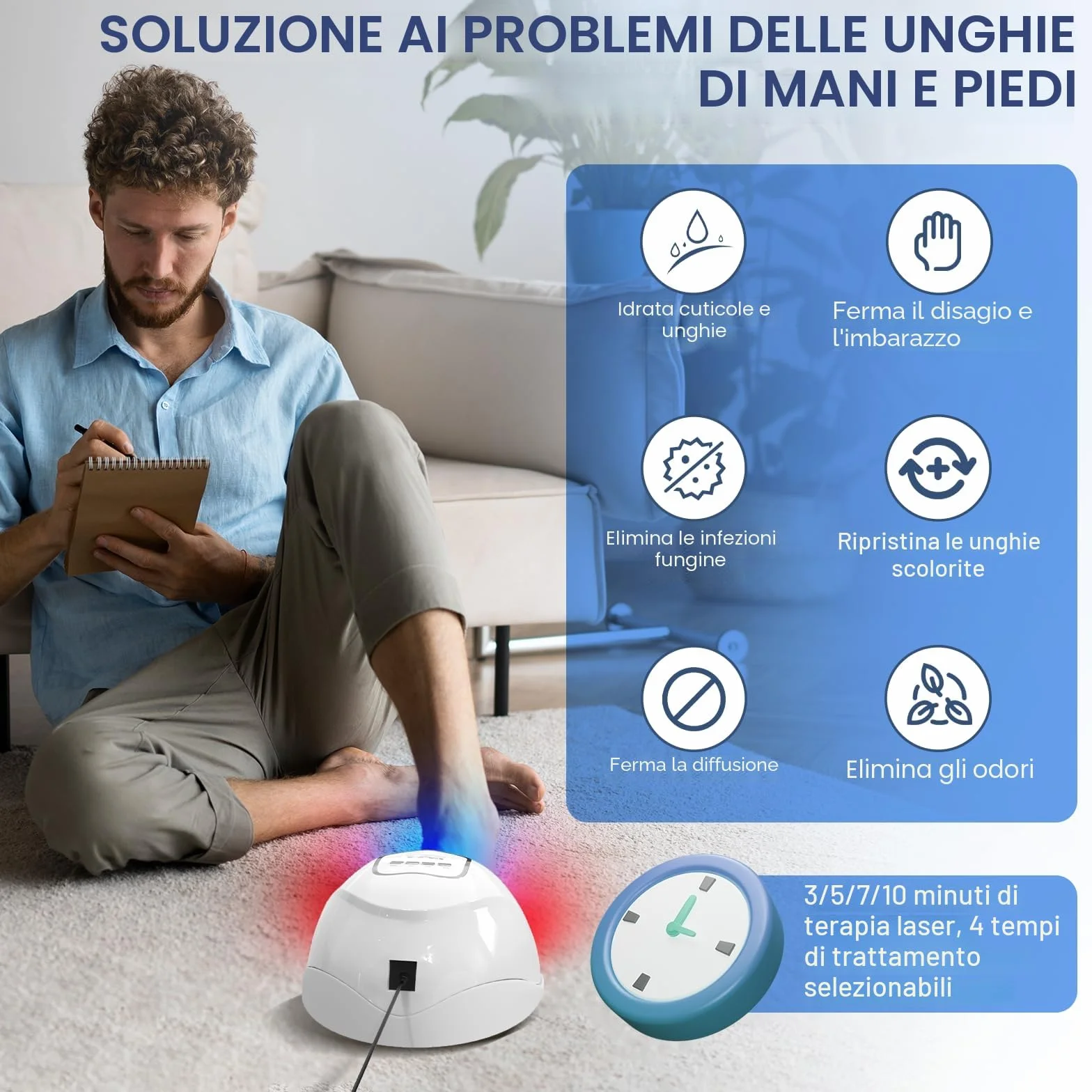 iKeener Dispositivo laser per funghi del chiodo, approvato dalla FDA, pulizia delle unghie e onicomicosi, rimozione funghi con luce blu 15 x 470 nm + 30 x 650 nm luce rossa, sessioni