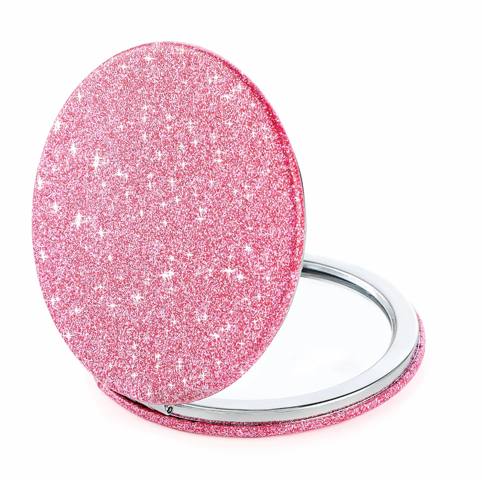 Andibro Specchio Compatto Tascabile Glitter Mini Rotondo per Trucco Pieghevole Palmare 2 Lati Ingrandimento 1x/2x Portatile per Donne Ragazze
