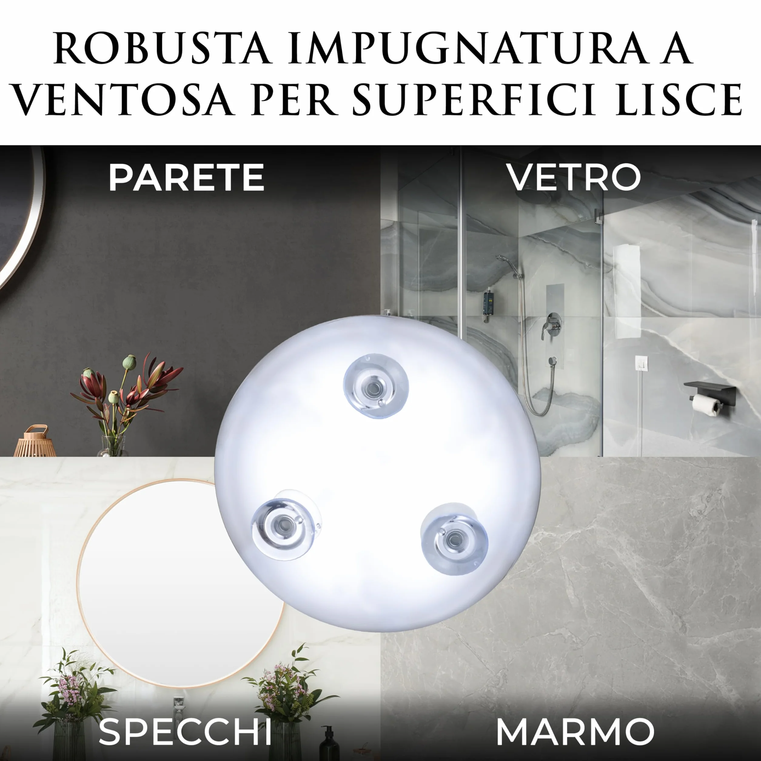 Mirrorvana Specchio ingranditore 30X per trucco 15 cm Cromo - portatile con tripla ventosa