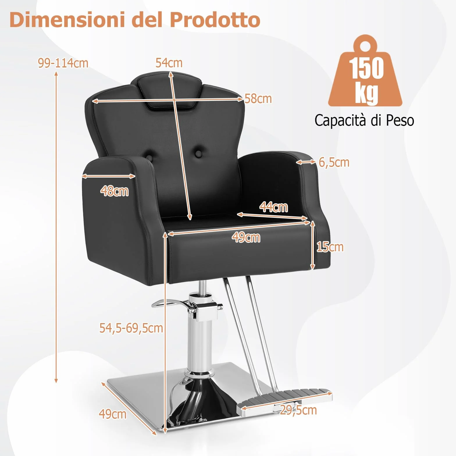 COSTWAY Poltrona da Barbiere con Altezza Regolabile, Sedia da Barbiere Girevole a 360°, Poggiatesta Regolabile, Portata 150 kg