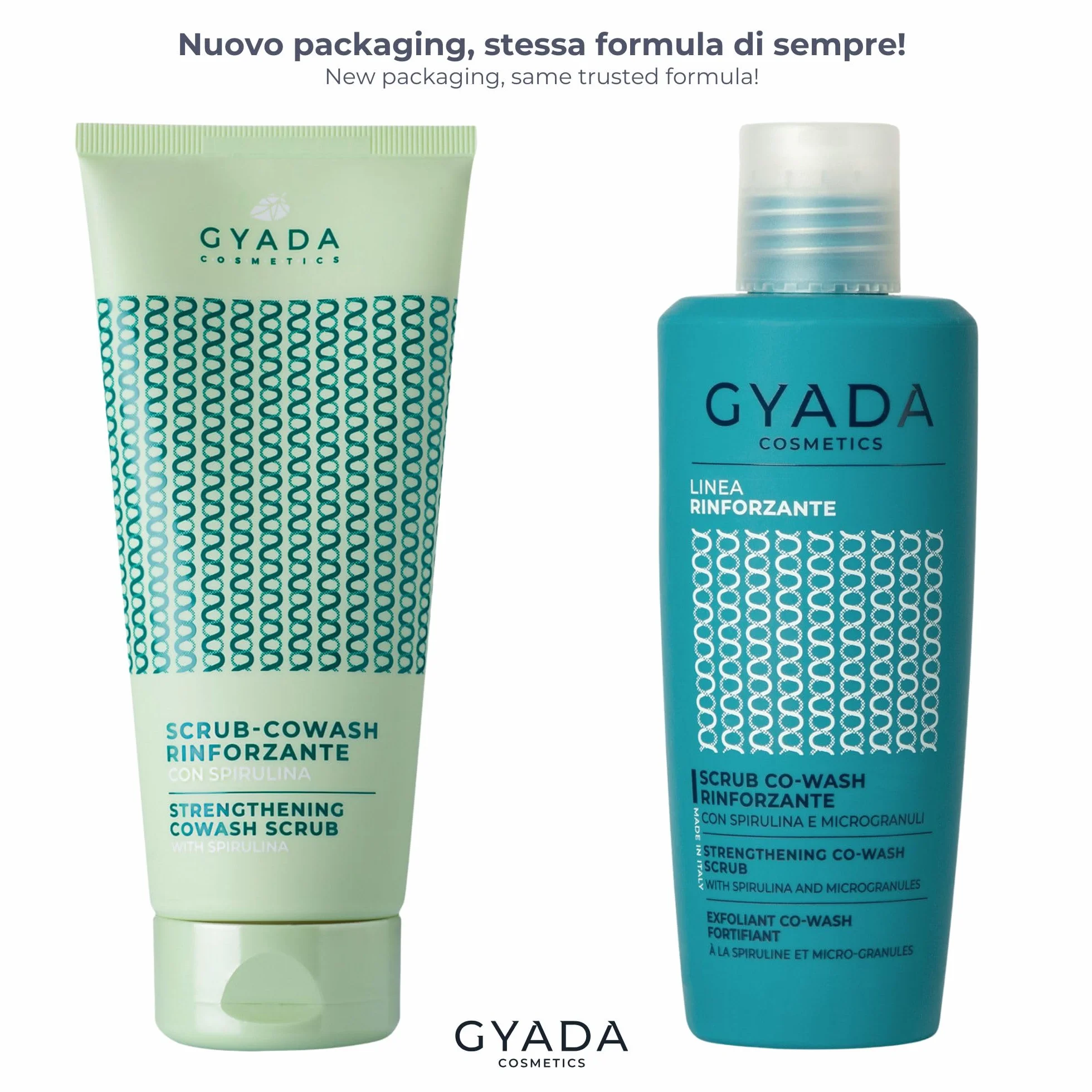 Gyada Cosmetics, Scrub CoWash Rinforzante con Spirulina, Detergente ed Esfoliante, con Microgranuli Vegetali di Nocciole e Mandorle, per Lavaggi Frequenti e Delicati, con Avena e Ginseng, 200 ml