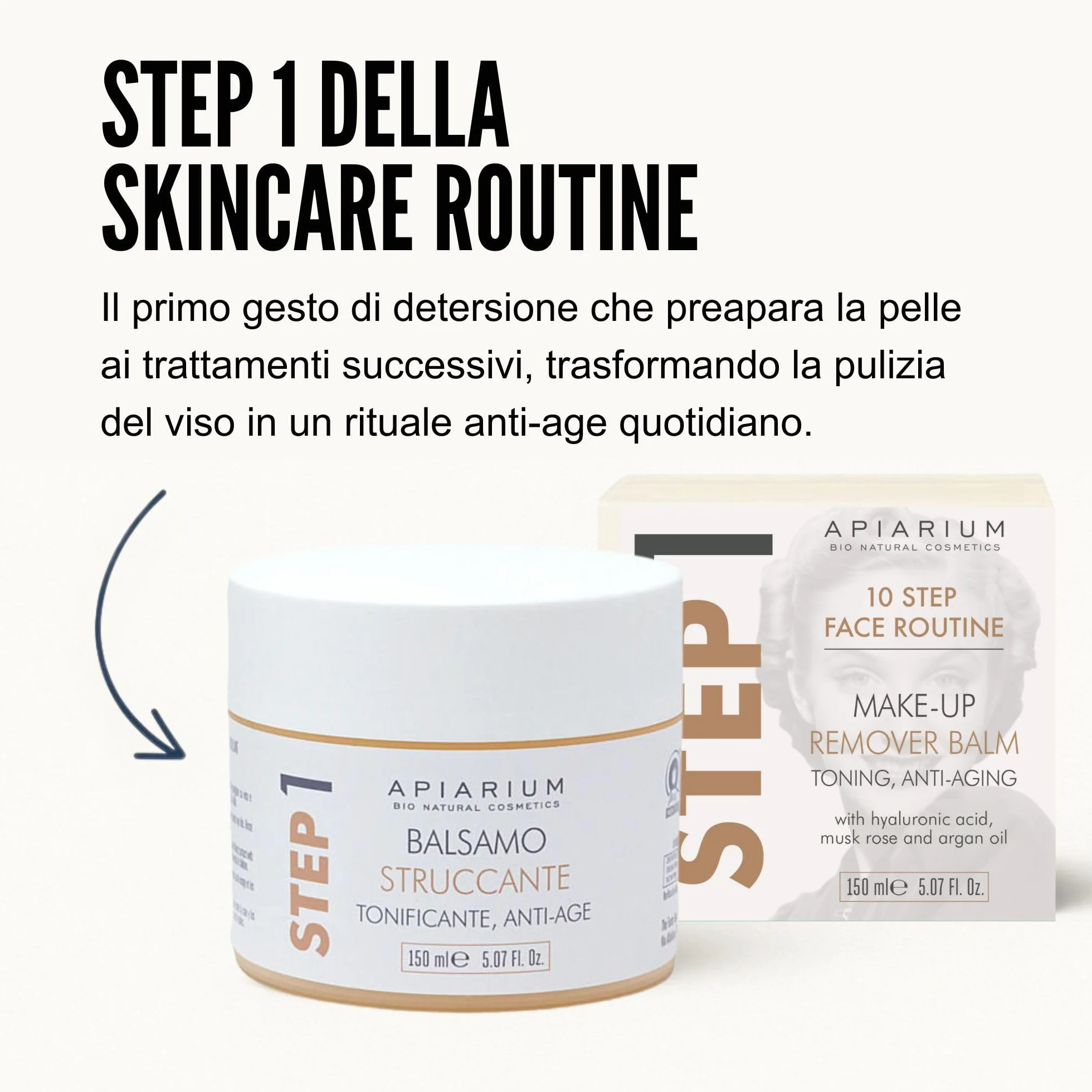 APIARIUM Balsamo Struccante Viso e Occhi Anti-Age con Acido Ialuronico – Burro Detergente Tonificante, Step 1 Skincare Routine, 150 ml