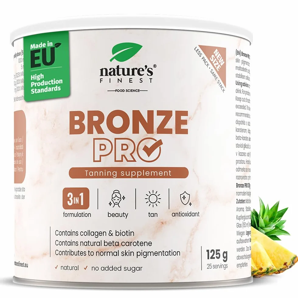 Nature's Finest Bronze PRO - Integratore Solare con Betacarotene Ultra Attivo - Abbronzante da Bere per Corpo e Viso - Acceleratore Naturale, Autoabbronzante, Protezione Solare - 125 g