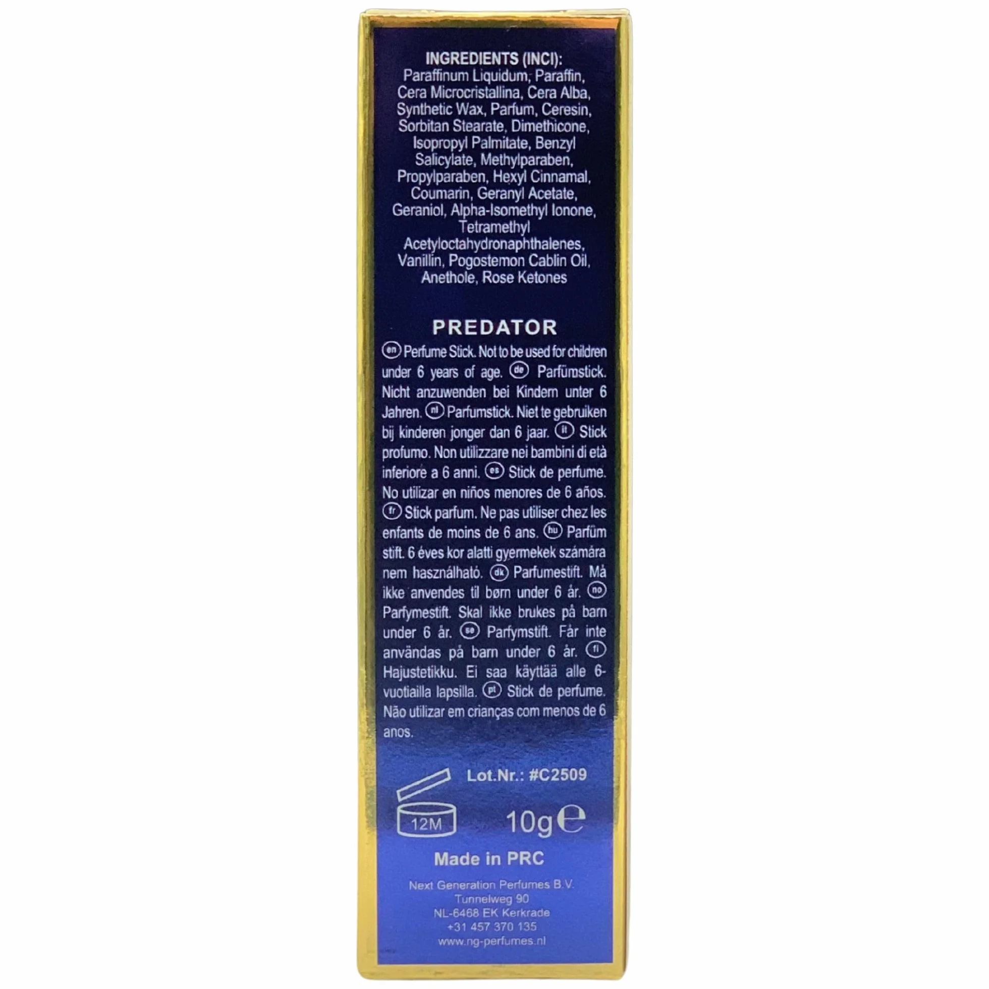 NG Profumo Solido In Stick, Disponibile In Diverse Fragranze 10g (Unità, PREDATOR)