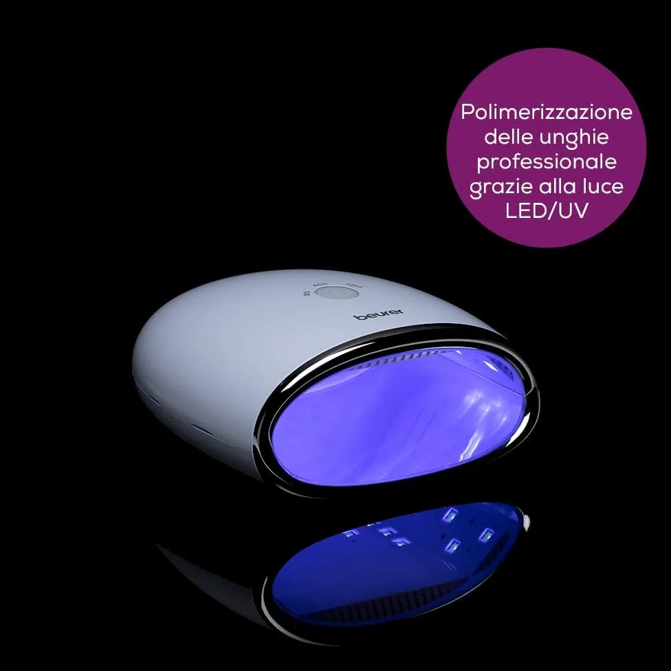 Beurer MP 48 Asciugatore Unghie per modellazione e indurimento Gel LED/UV, Funzione timer con 3 diverse impostazioni: 30, 60 e 120 sec, 18 potenti LED, fondo riflettente e design compatto, 24 W