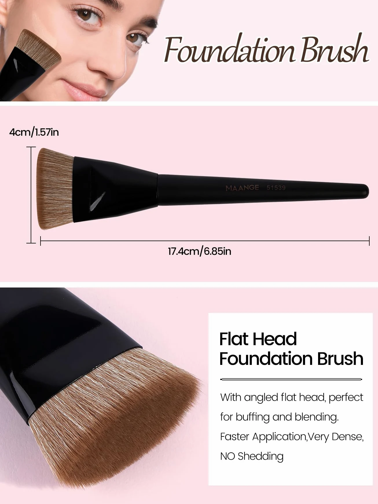 MAANGE Pennello per make-up per fondotinta, 4 pezzi Premium Foundation & Correttore Brush (piatto/obliquo/arrotondato obliquo/appuntito) per fondotinta liquida, crema, polvere e contouring