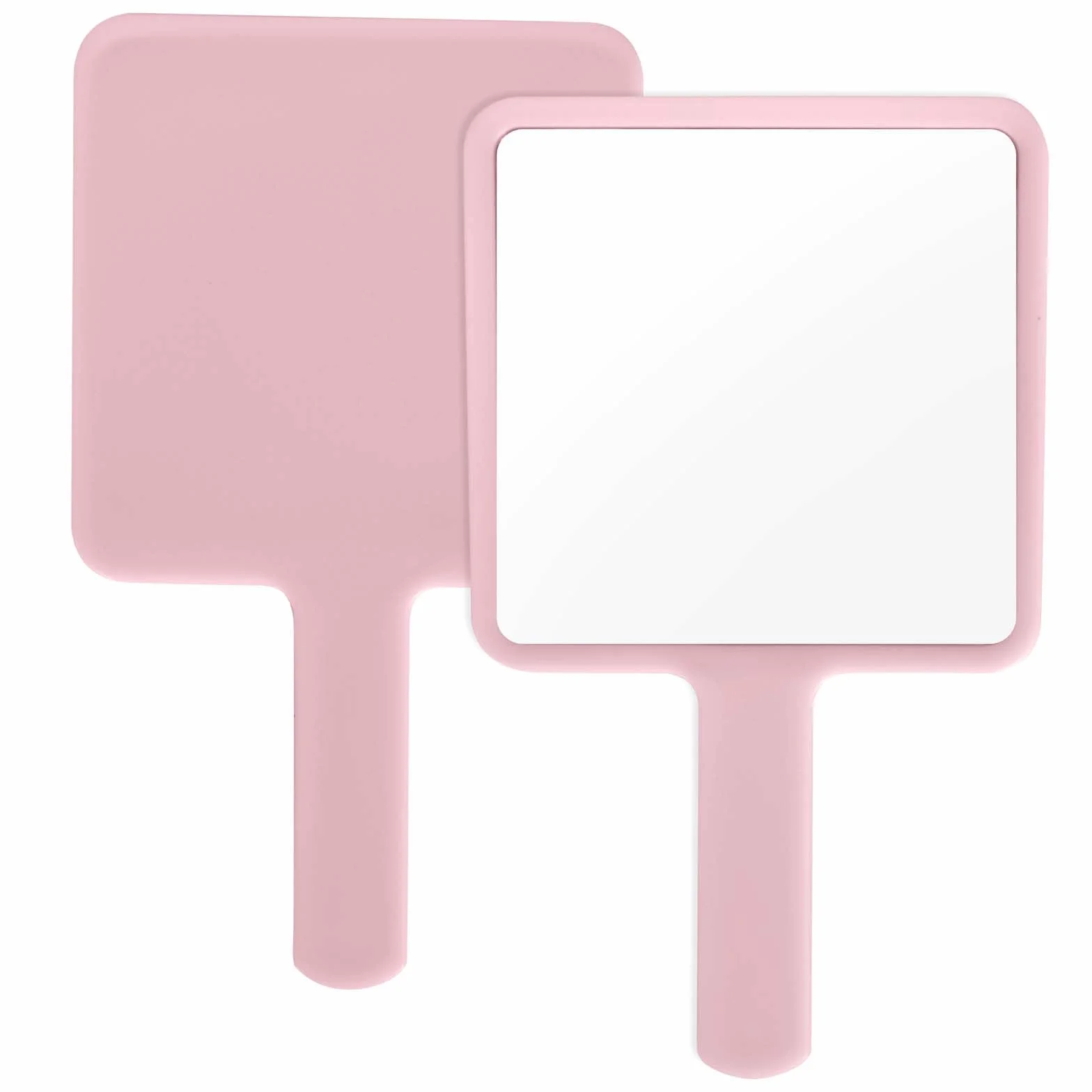 Naapesi Specchio a Mano,Specchio Trucco Portatile con Manico,Specchio Cosmetico Quadrato,Specchietto Dentista,Specchio Barbiere con Comoda Maniglia,Perfetto per Radersi o Applicare il Trucco (Rosa)