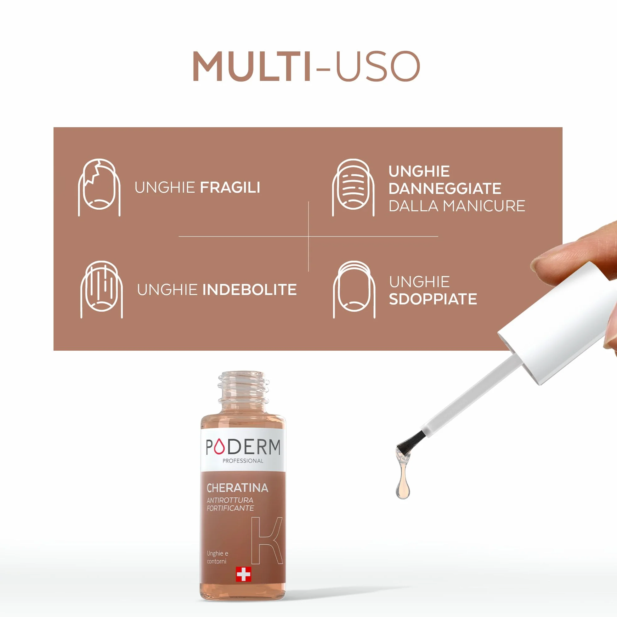 Poderm 5 in 1 Siero Booster Unghie Cheratina Trattamento Indurente per Unghie Fragili 6 ML