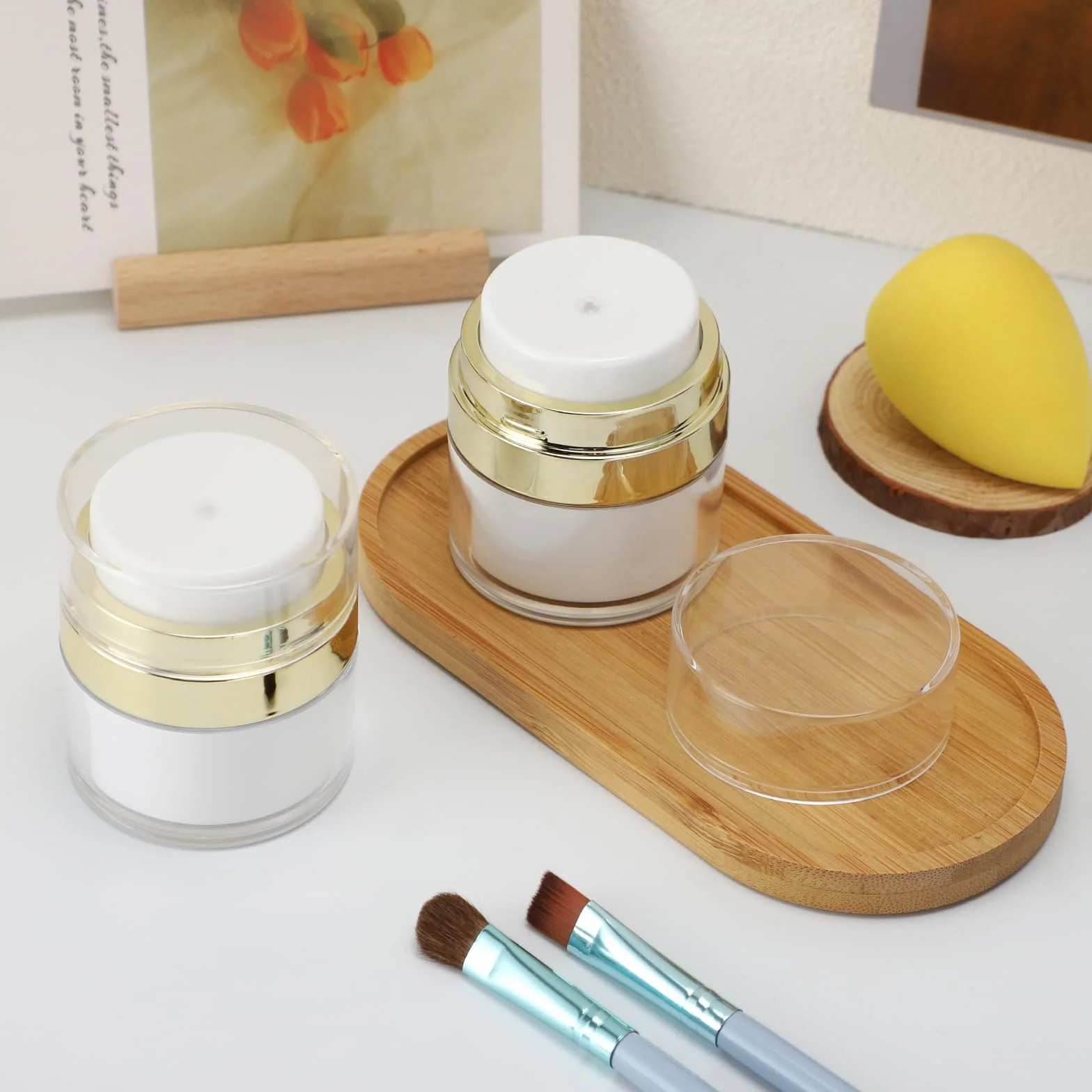 Segbeauty Contenitori Creme, 2 Pezzi 15g Dispenser a Pompa per Crema, Pompe Airless Dispenser Riempibile, Crema Vuoti Barattoli per Viaggio, Contenitori Viaggio per Lozione, Fondotinta Liquida