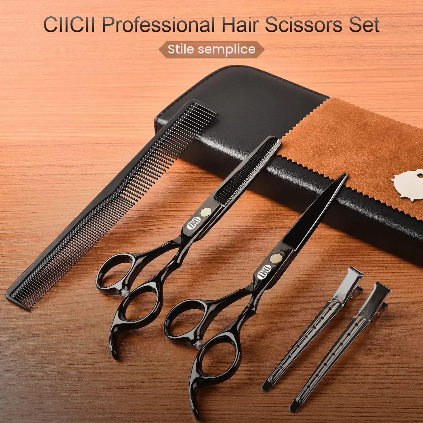 Forbici Parrucchiere Professionali 6,7 Pollici Taglio Capelli Barba Sfoltire Uomini Donne Salone Casa Nero