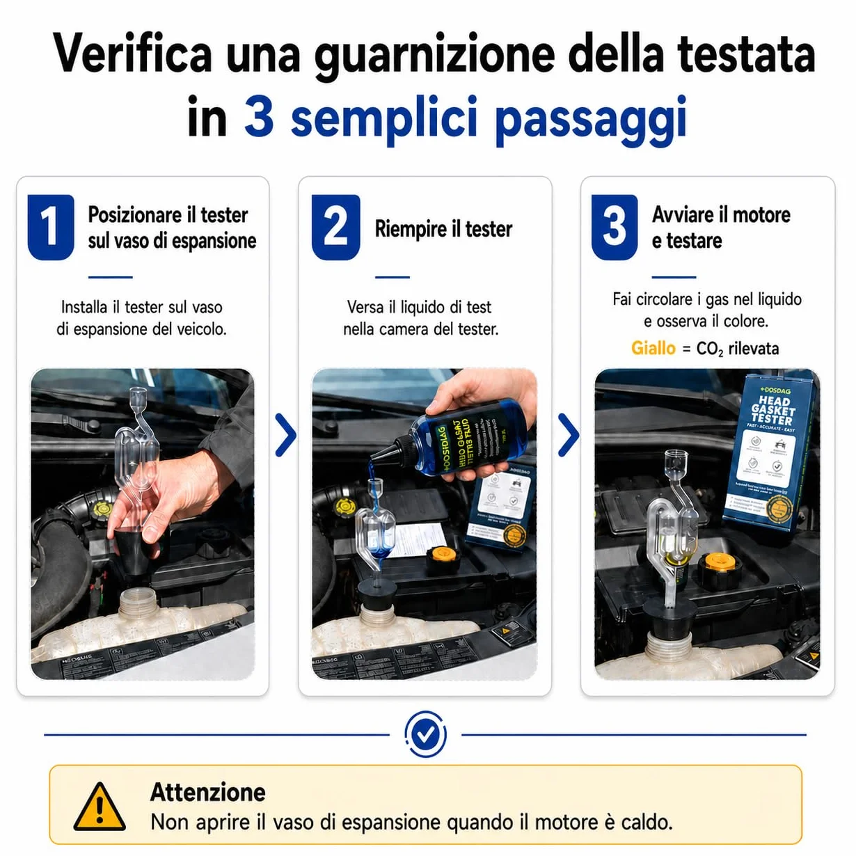 Tester per Guarnizione Testa Cilindrica 50 Test Rilevatore Perdite CO₂ Benzina Diesel Kit Universale Liquido Reattivo Blu
