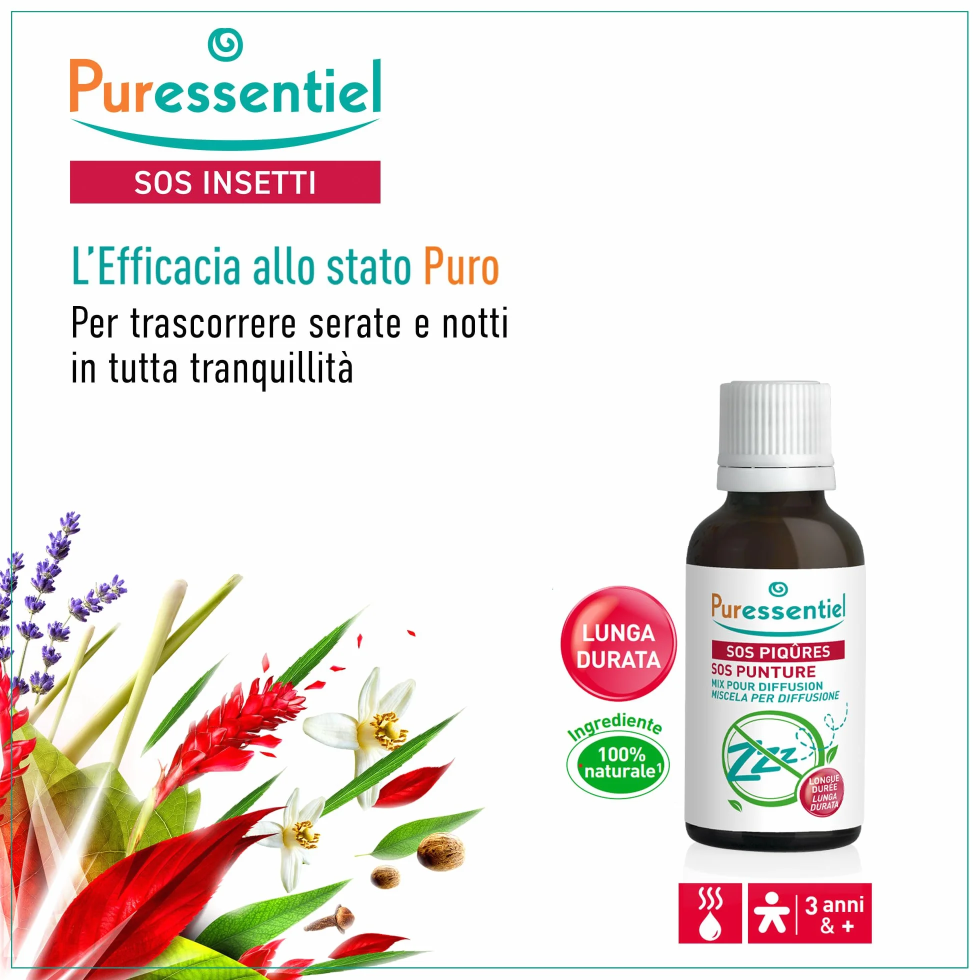 Puressentiel SOS PUNTURE Oli Essenziali 100% puri naturali antizanzare 30 ml