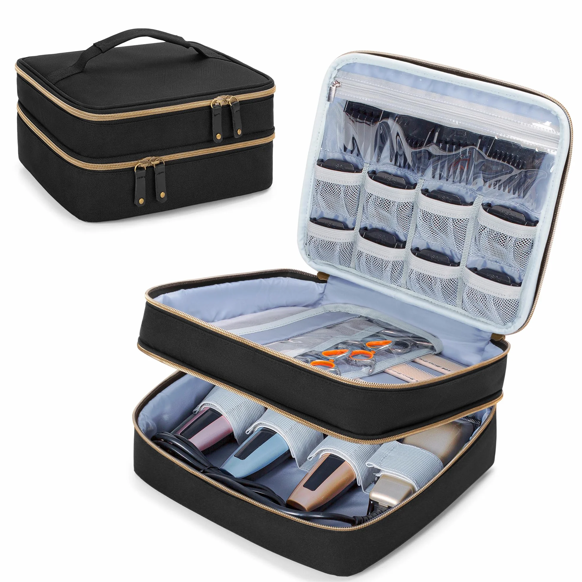 CURMIO Borsa per Tagliacapelli con Doppio Scomparto, Custodia da Viaggio Compatibile con Hatteker, Wahl, SUPRENT, GLAKER e la Maggior parte dei Regolabarba e Accessori da Parrucchiere, Nero
