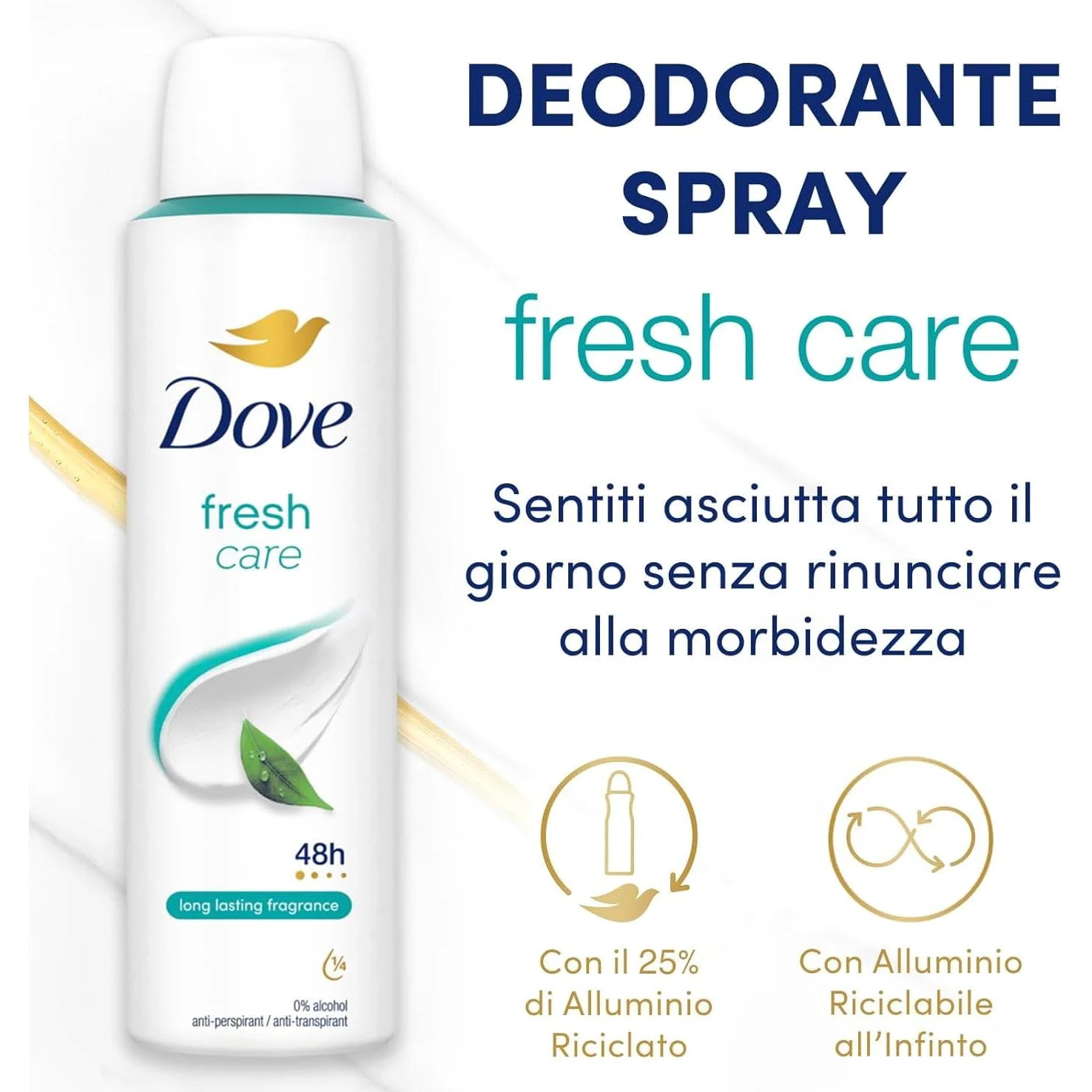 Dove Fresh Care Deodorante Spray Anti-Traspirante 48H, Senza Alcool, con 1/4 di Crema Idratante, 150 Ml (12)