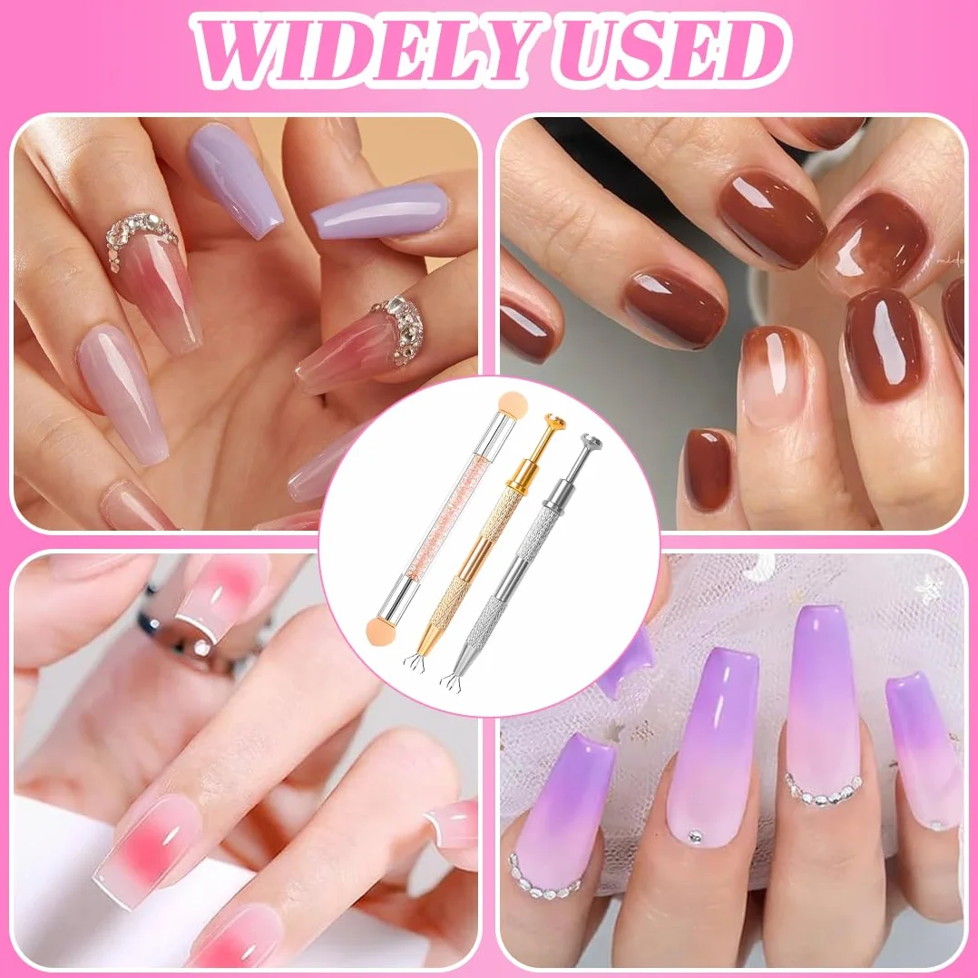 1 Set Spugna per Nail Art, Doppia testa Spugna di pennellino incluso 4 Testine di ricambio, Strumenti per il Rendering Delle Unghie con Pinza Metallica, Pennello per Baby Boomer