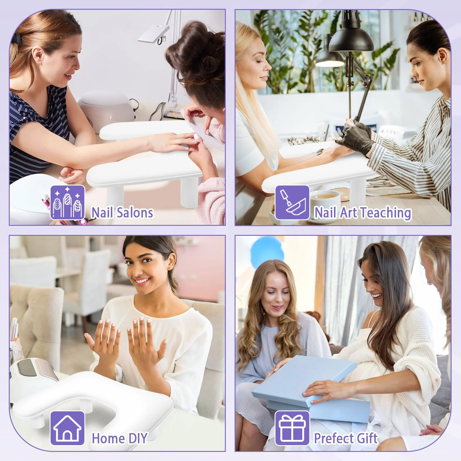 Poggiamano per Unghie, Appoggia Mani per Unghie in Pelle PU e Spugna Morbida, Forma U, con Supporto Regolabile in Altezza, Kit per Nail Art e Lampade per Unghie, Bianco