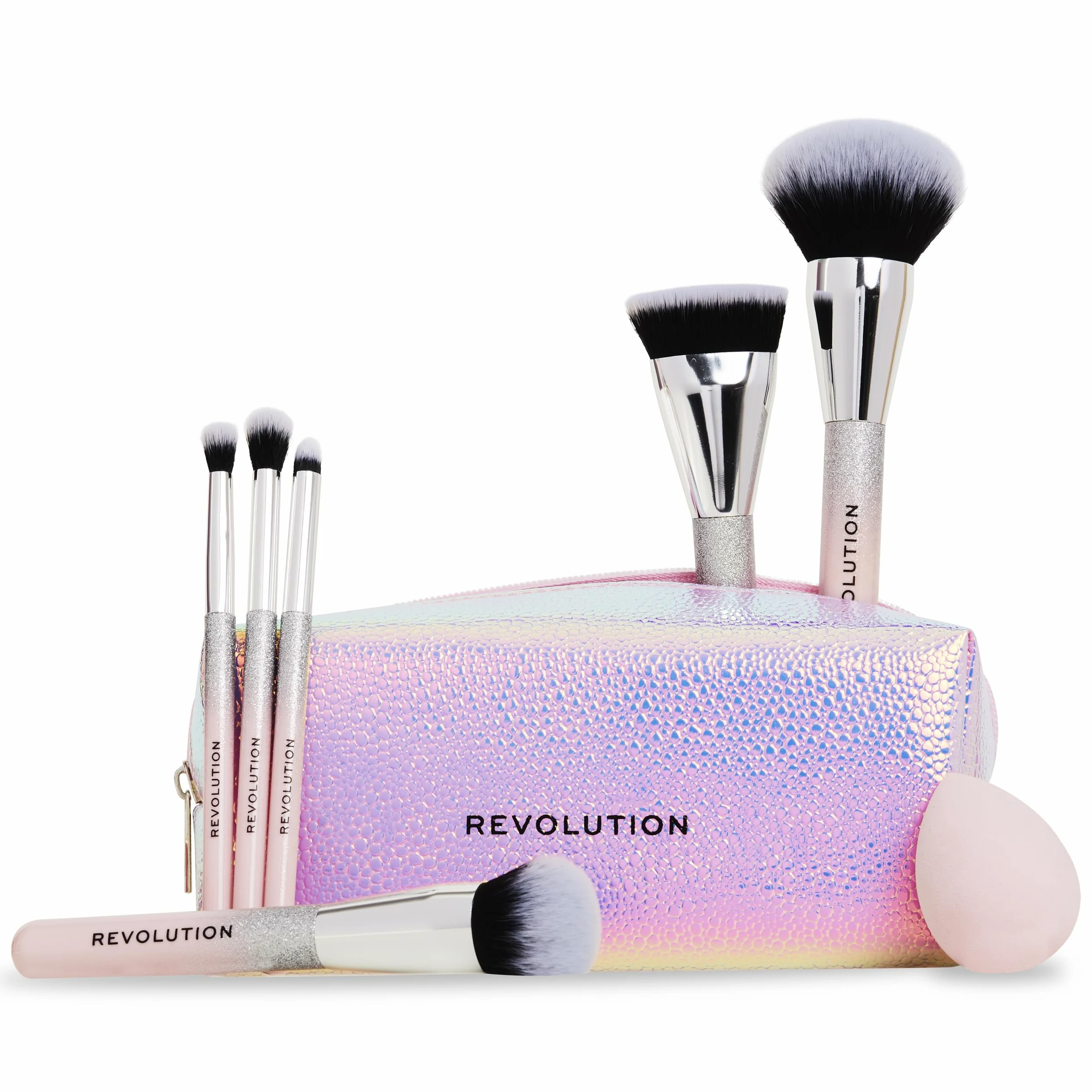 Revolution Beauty Set Pennelli Glam Up, 7 Pezzi per Occhi, Viso & Guance con Pochette, Vegano & Senza Crudeltà
