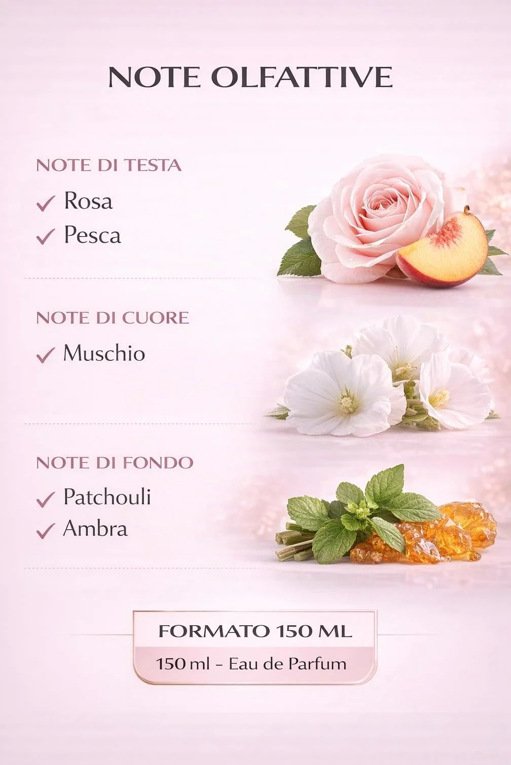 Narcis For Her Eau de Parfum Donna 50 ml | Fragranza floreale muschiata con pesca, rosa, cuore di muschio, patchouli, ambra e delicate note legnose