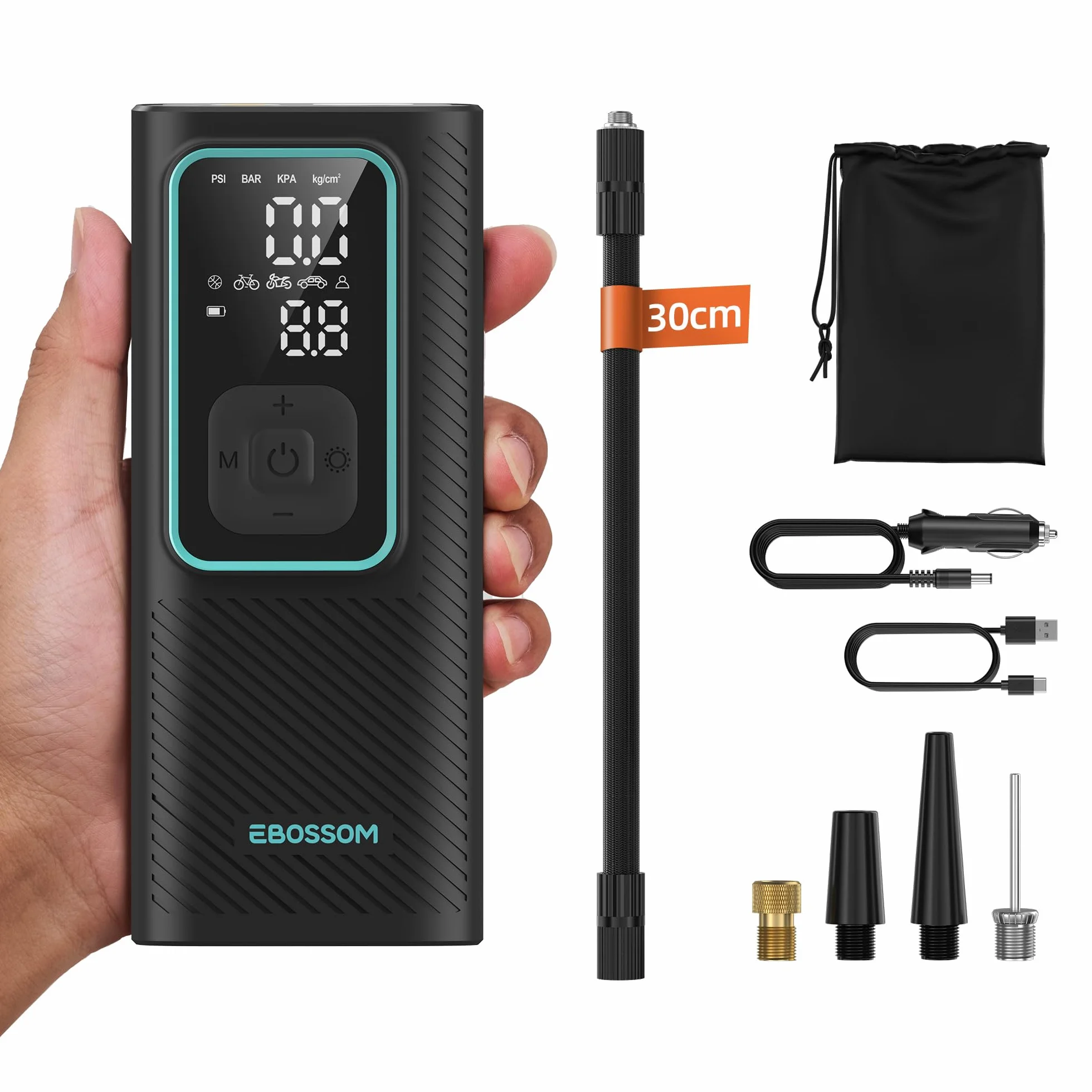 Compressore Aria Portatile 150PSI Gonfiatore Elettrico a Batteria 6000mAh 12V DC con Luce LED e Arresto Automatico