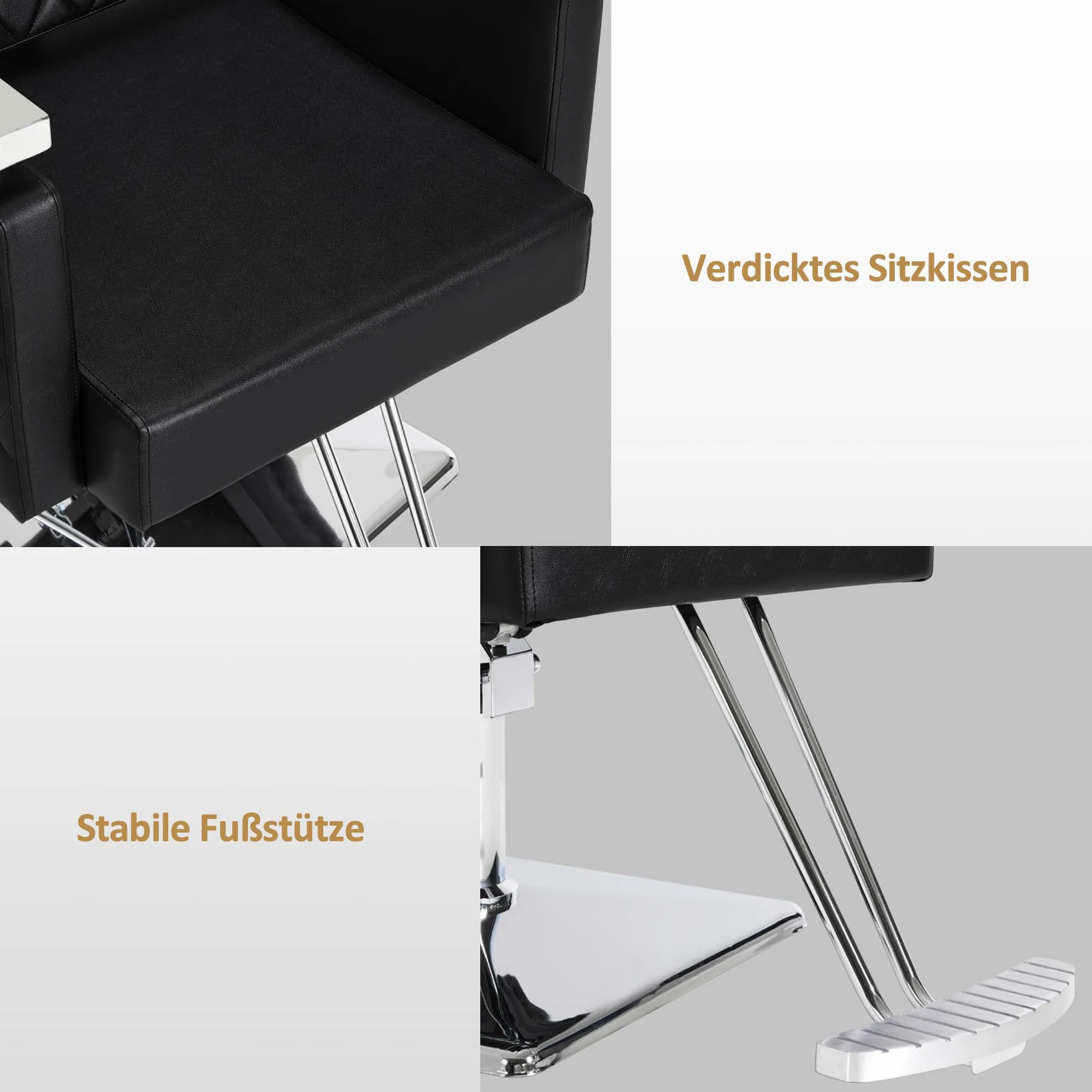 Barberpub Sedia da parrucchiere con poggiatesta inclinabile, con pompa idraulica, girevole a 360°, dispositivo da parrucchiere, regolabile in altezza, sedia per lo styling in PVC, 2073 (nero)