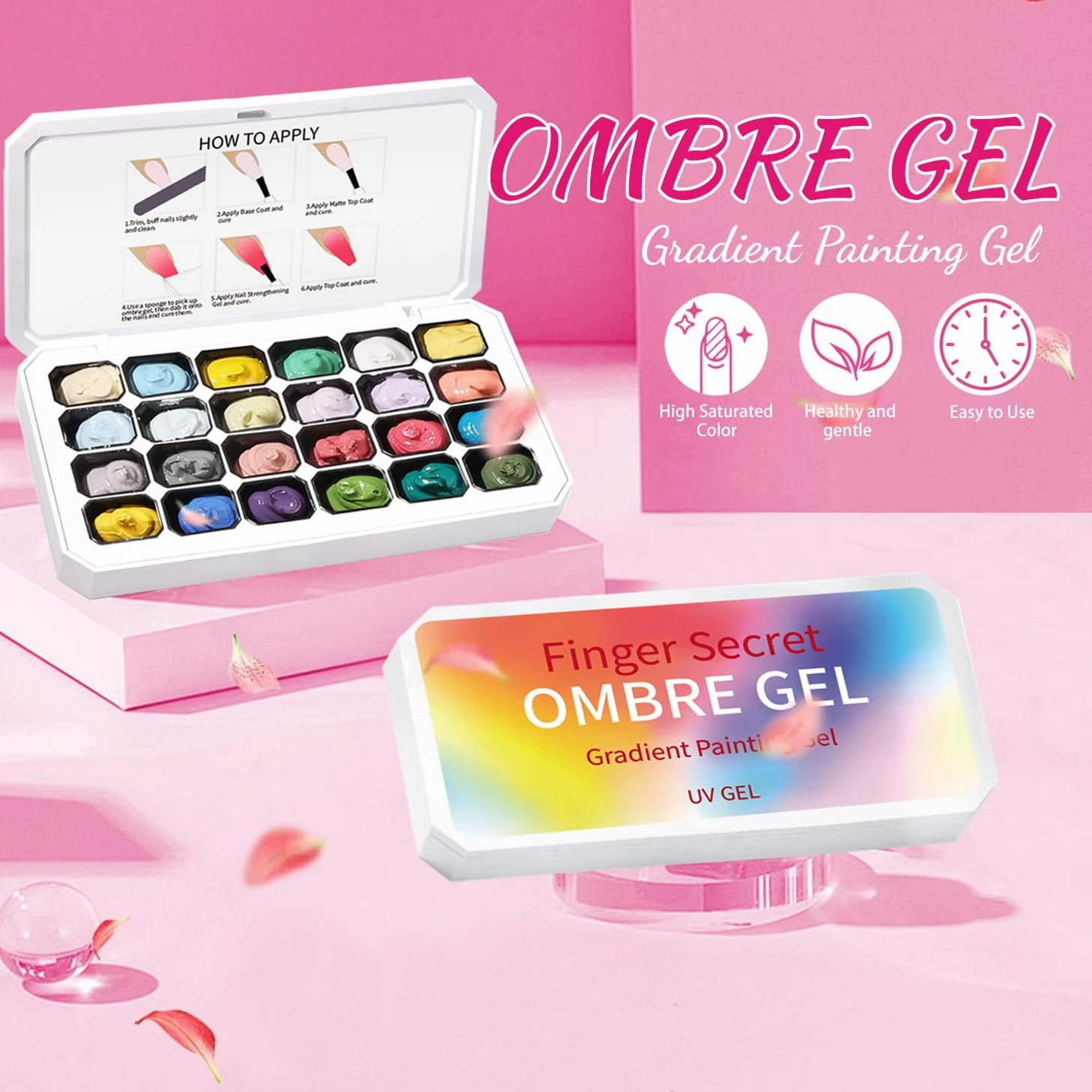Ombre Gel Nail Polish, 24 colori Ombre Gel adatto per tonalità di smalto per unghie, facile da colorare, effetto duraturo, può realizzare nail art fai da te a casa (24OG-2)