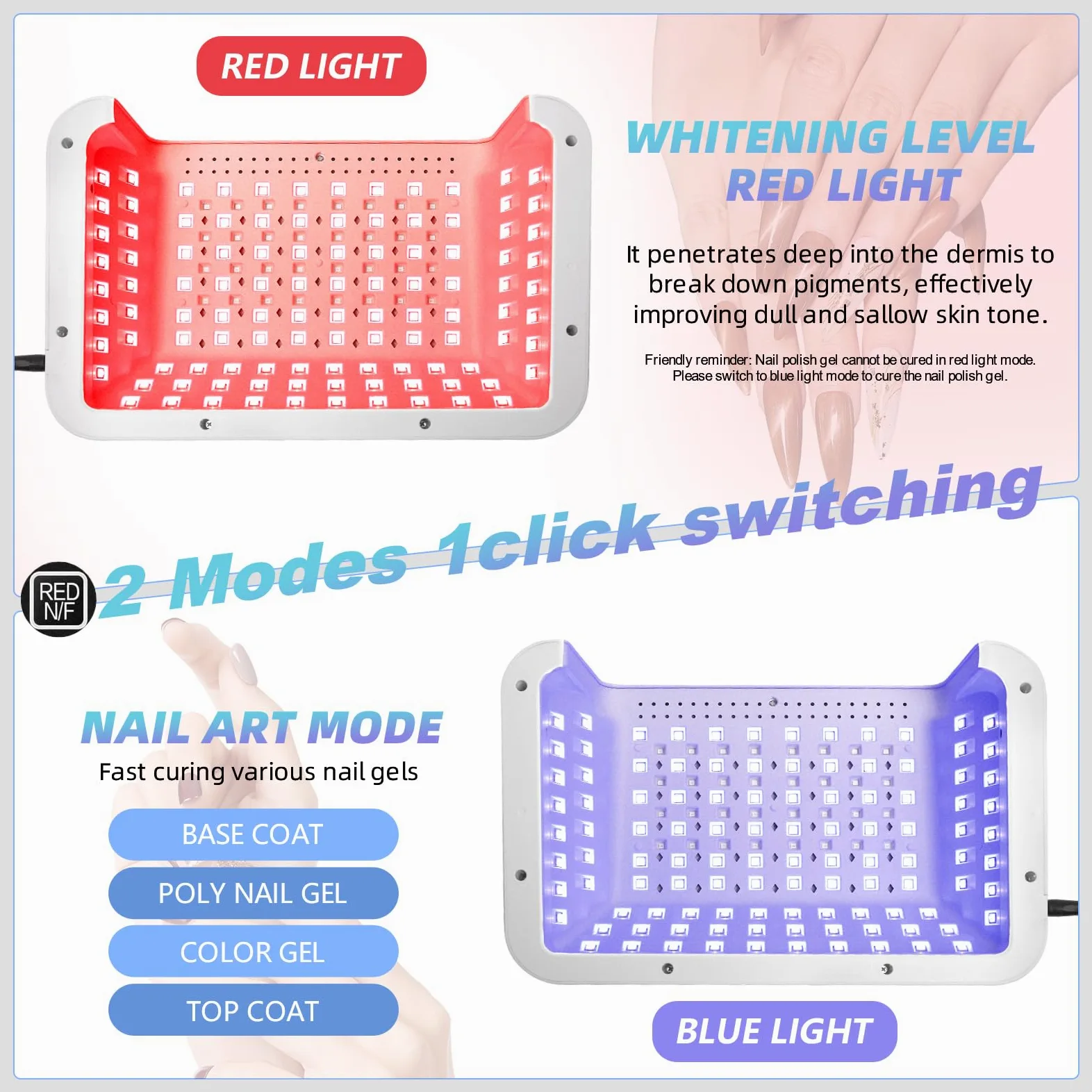 Lampada UV LED per unghie da 480 W con display LCD, asciuga unghie professionale, asciugatura gel UV con 140 perline (108 UV + 32 rossi), 4 modalità timer e touch screen, vassoio rimovibile, per gel