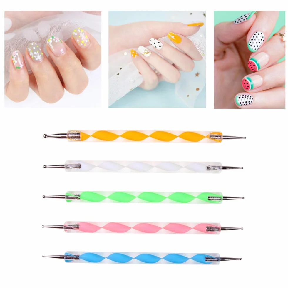 Penne Dotter per Nail Art， Penne per Manicure Attrezzo per Nail Art Nail Art Design Pittura Nail punteggia Detailing Pen，Effetto Marmoreo (5PCS)