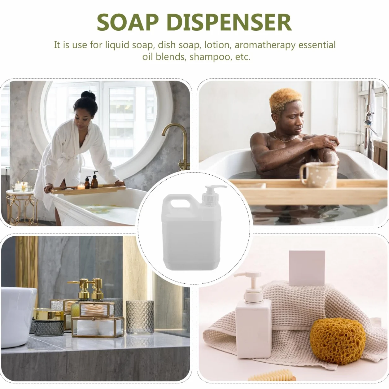 GANAZONO Contenitore in vetro di plastica da 2 l, vuoto con ponte della pompa, shampoo, contenitore per imballaggio, 2 l, con design a pompa, ideale per viaggi, palestra, casa, ecologico e pratico