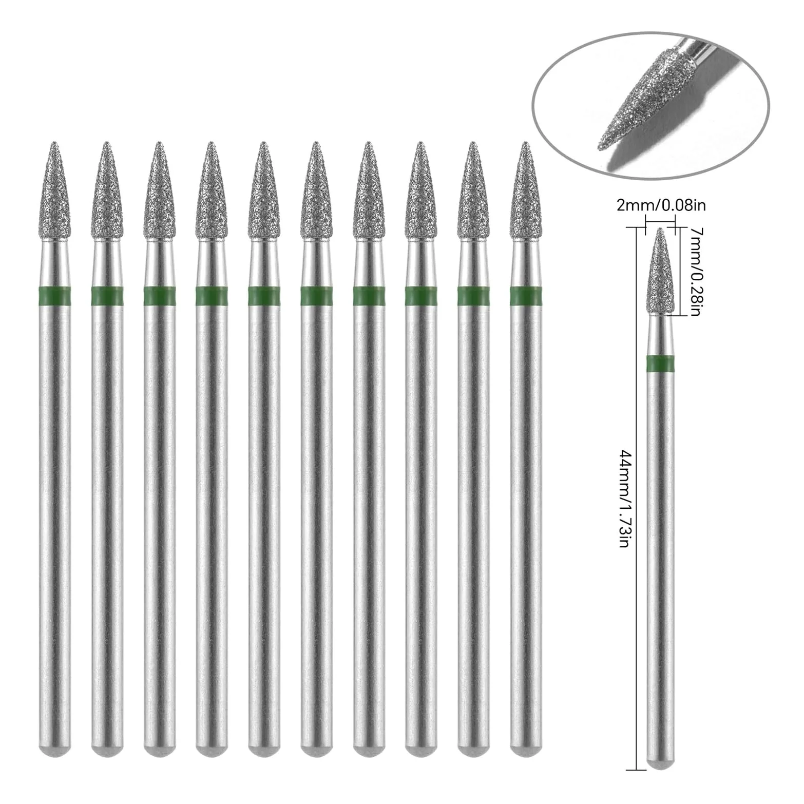 Set di punte per unghie per manicure, Set di 10 punte for trapano for unghie con fresa diamantata in acciaio inossidabile, gambo da 2,35 mm(E235-c)