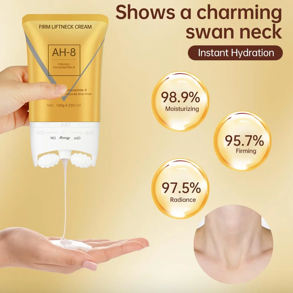 Crema Rassodante per Il Collo, 120g Crema Collo e Décolleté, Riduce le Rughe, Linee Sottili e Doppio Mento, Solida e Sollevando la Pelle Cascante