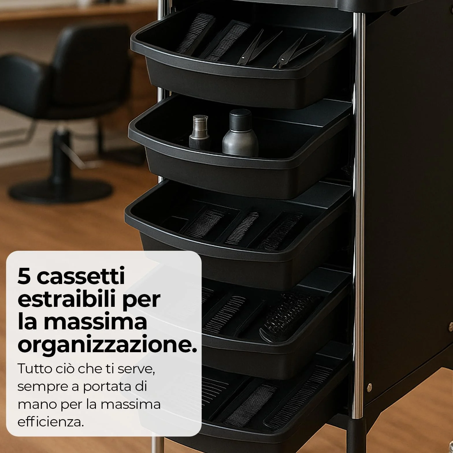 Altéax Carrello Parrucchiere Professionale con 6 Livelli e 5 Cassetti Estraibili - Carrello Estetista - Carrello per Parrucchieri 1pz. Accessori non Inclusi - Carrello Barbiere - Carrello Portaoggetti