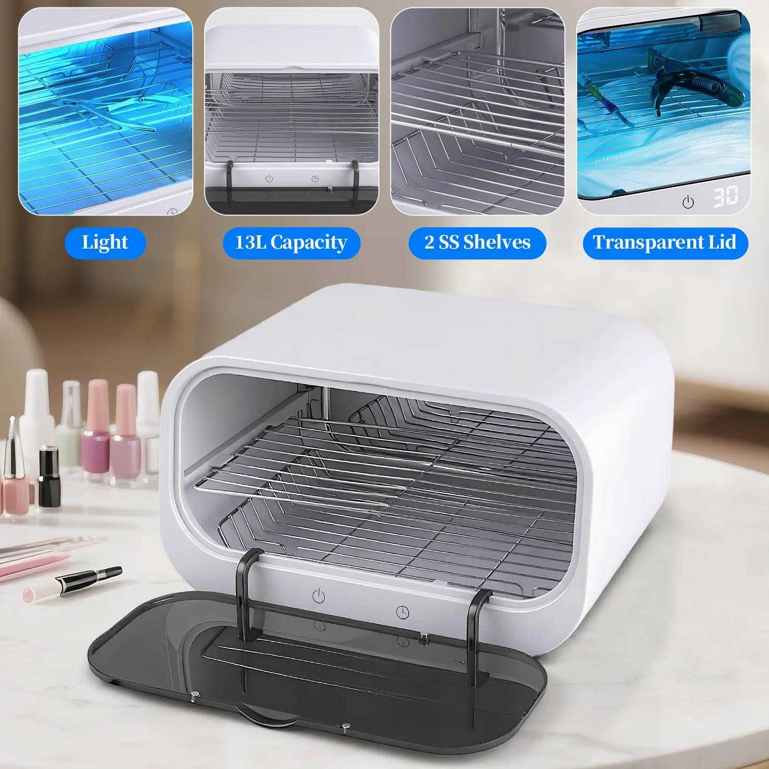 Sterilizzatore per strumenti per unghie, grande sterilizzatore per estetista, 110 V, multifunzionale, con tempo regolabile per uso domestico, barbieri, saloni di bellezza e spa