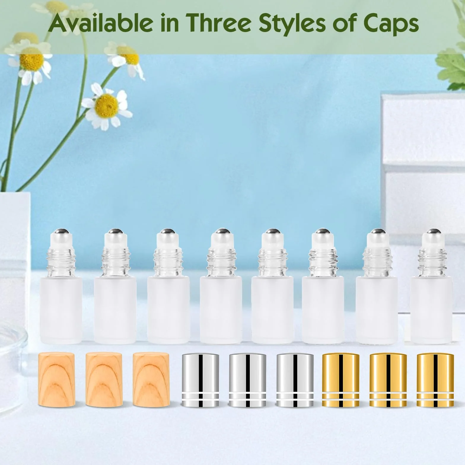 24pcs Roll On Vuoto per Oli Essenziali con Sfera in Acciaio Inossidabile, 5ml Roll On Oli Essenziali, Contenitore Flaconcini Vuoti, Bottiglie Flaconcini Vuoti per Olio Essenziale, Aromaterapia