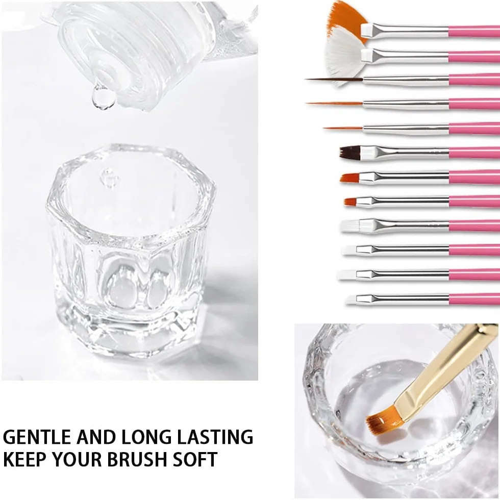 Acrylic Nail Brush Cleaner,Brush Cleaner 58ml/2fl.oz,Detergente per Pennelli Unghie,Con Tazza Cotton Pads,Rimuove Efficacemente tutti i Residui di Pennello Unghie Nail Art