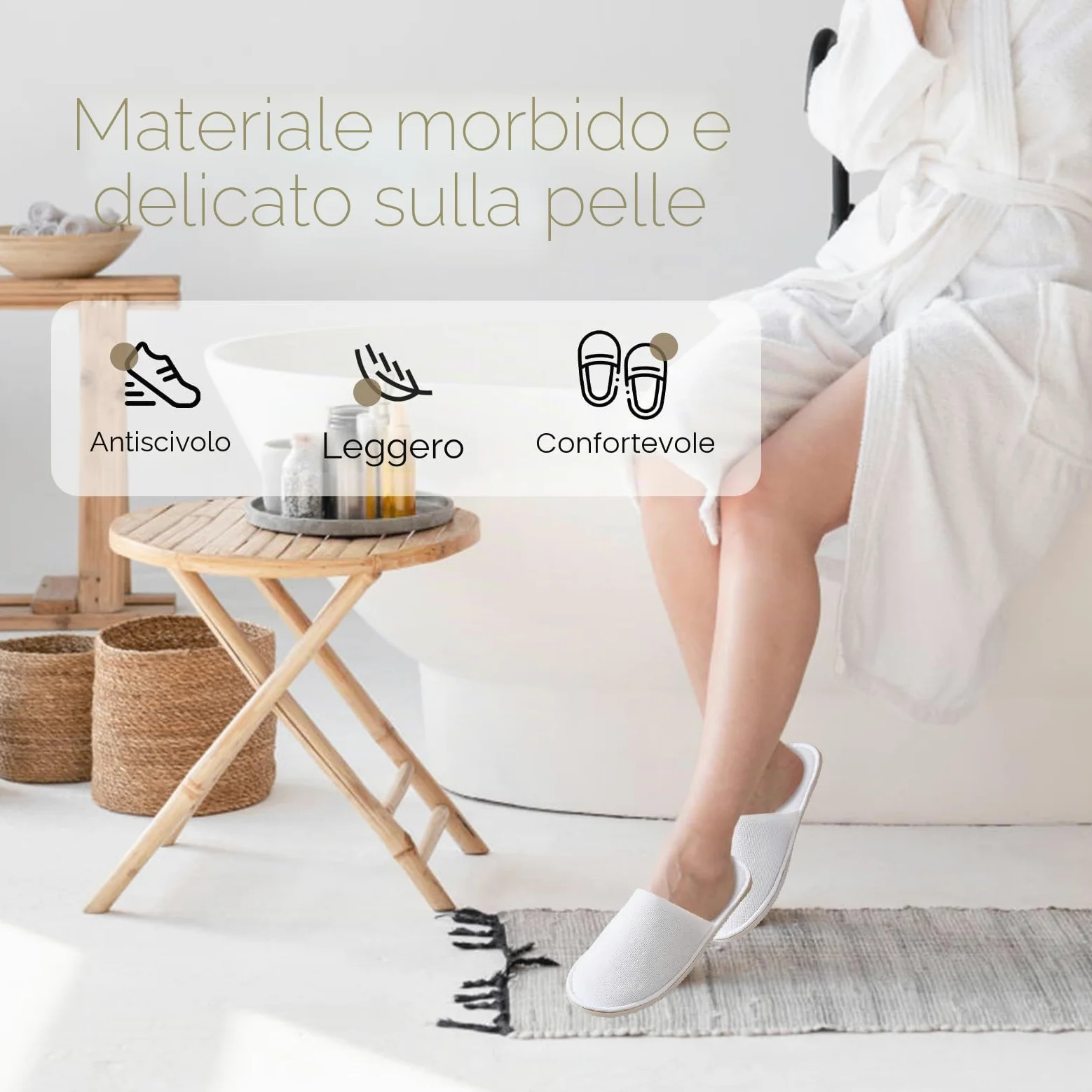 10 paia di slippers per Hotel Bianca Donna Uomo, Pantofole Antiscivolo Monouso, Pantofole Ospite, Punta chiusa, Ciabatte Unisex in Spa e Ospiti