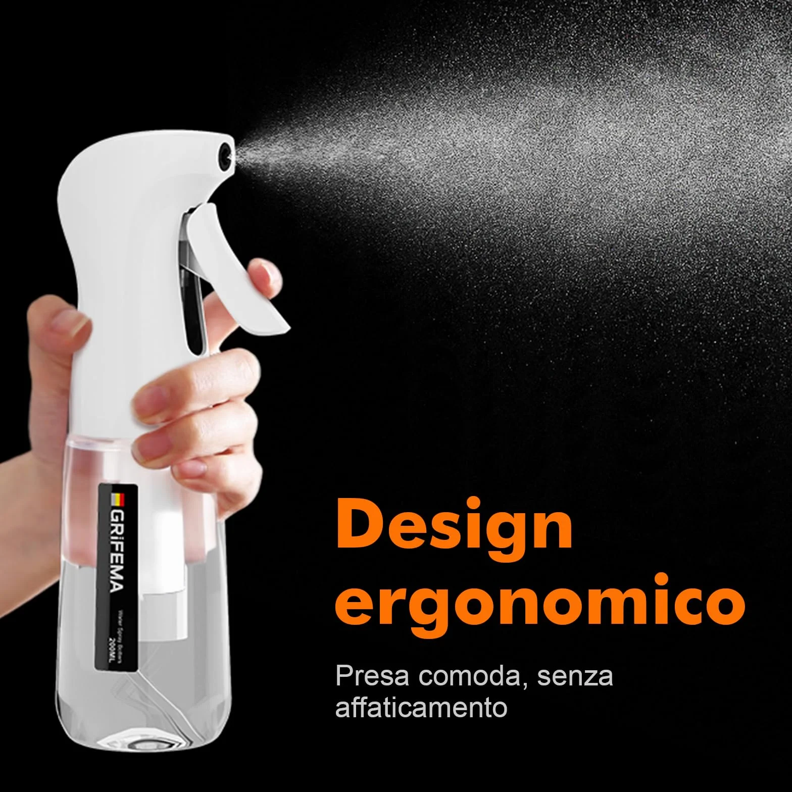 GRIFEMA Spruzzatore Bianco 200 ml Flacone Spray Nebbia Fine Uniforme Antigoccia GE2003W-200