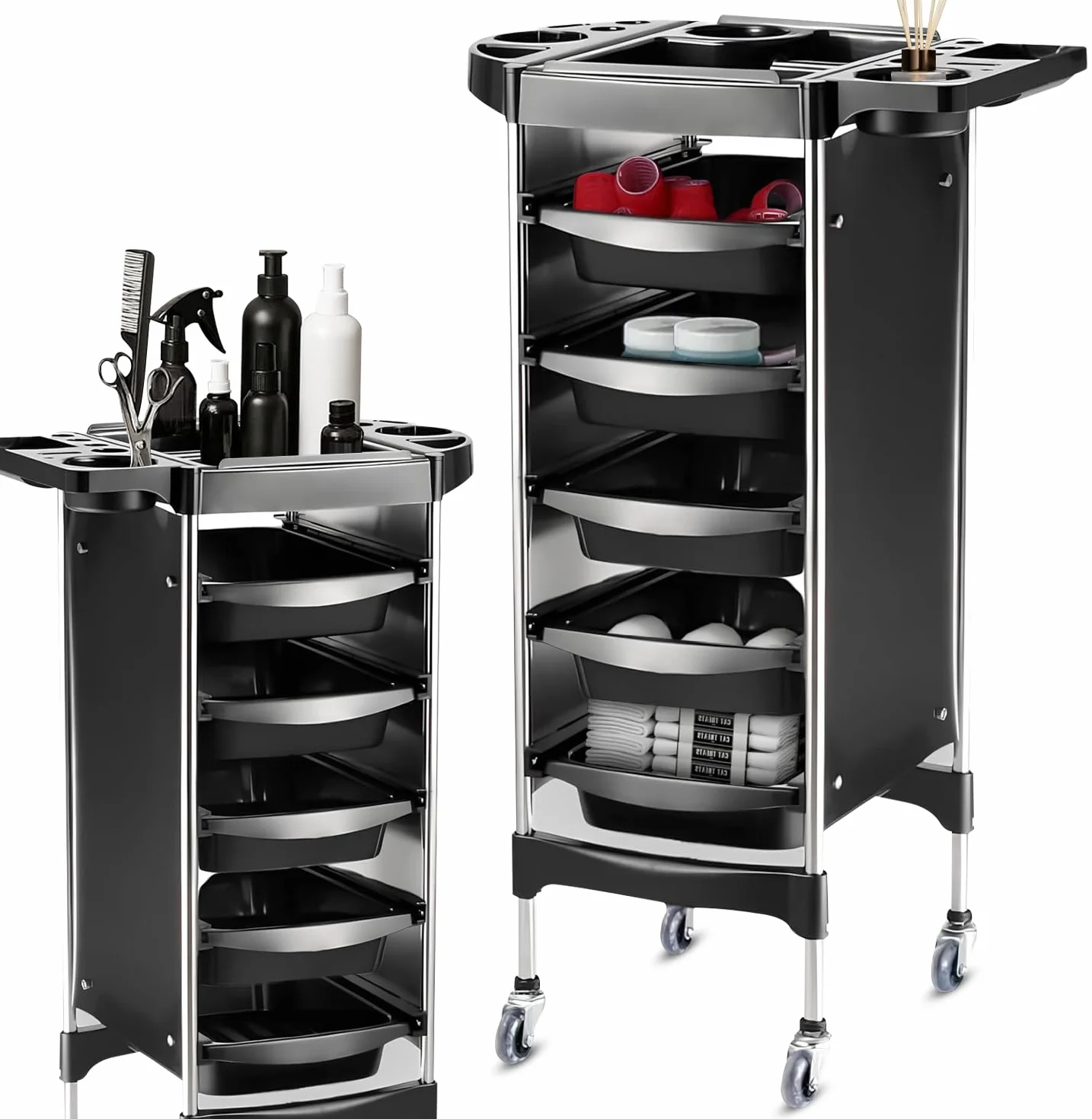 Altéax Carrello Parrucchiere Professionale con 6 Livelli e 5 Cassetti Estraibili - Carrello Estetista - Carrello per Parrucchieri 1pz. Accessori non Inclusi - Carrello Barbiere - Carrello Portaoggetti