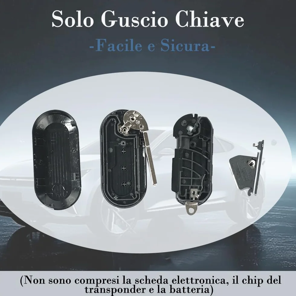 SUPALAND Guscio Chiave di Ricambio 3 Tasti per Telecomando Auto Fiat 500L 500 Punto Evo Grande Bravo Panda Ducato Lancia con Cacciavite e Catena Portachiavi