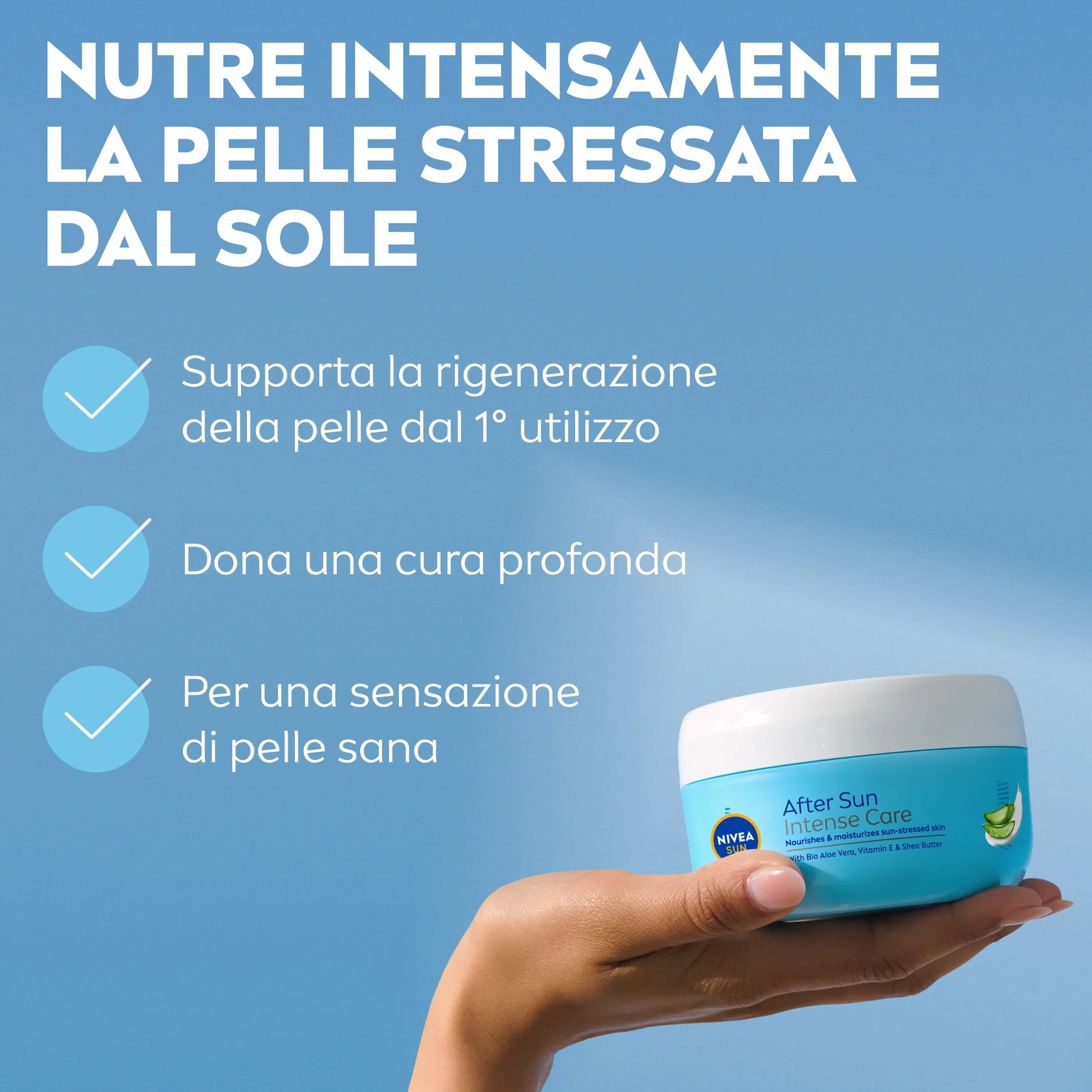 NIVEA SUN Crema Doposole Rigenerante Intensiva 300 ml, Dopo sole idratante 48h, Aloe Vera Bio, Vitamina E, Burro di Karité