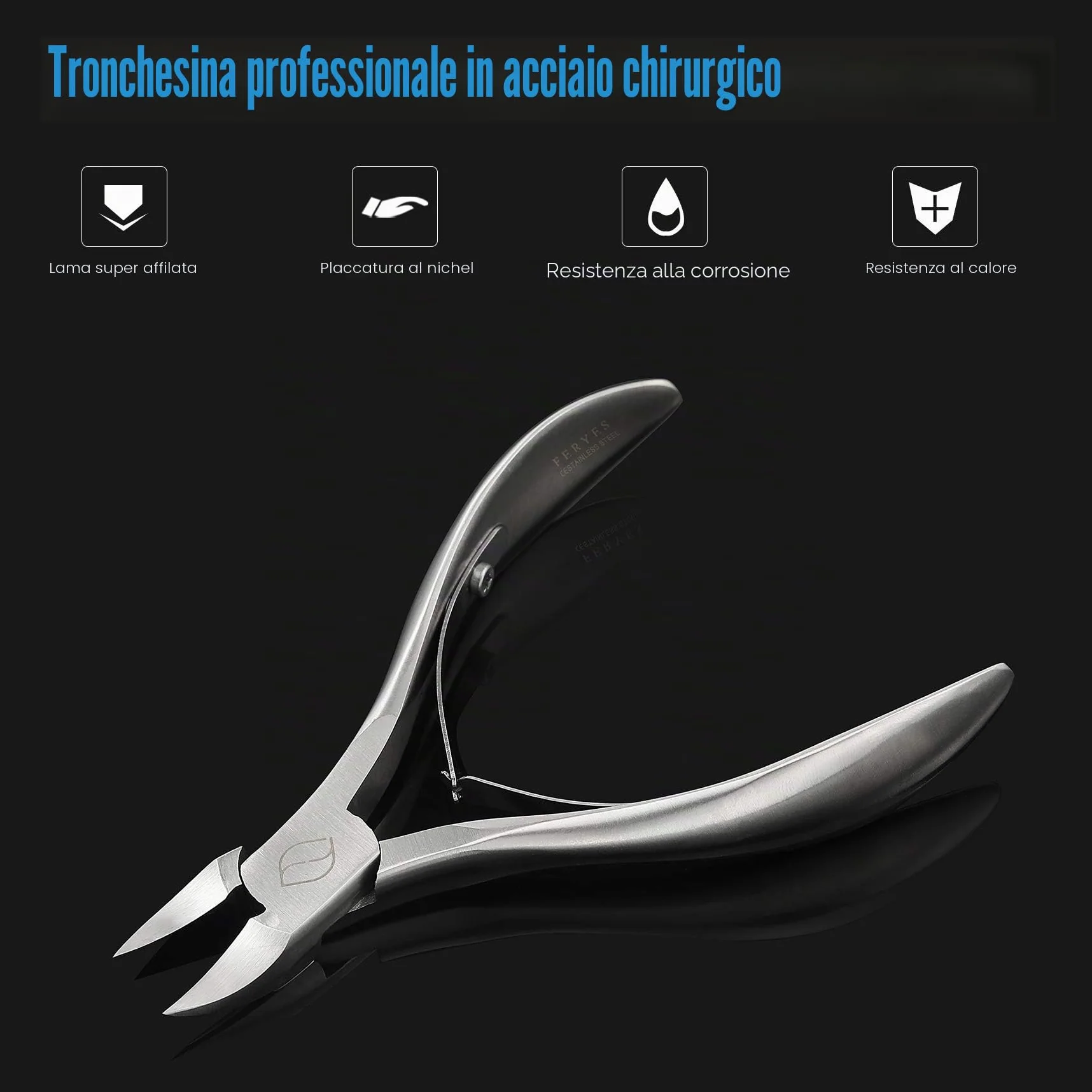 FERYES Tagliaunghie per Unghie Spesse, Funghi o Unghie Incarnite - Heavy Duty 4R13 in Acciaio inox -Tronchesino per Unghia Ingrossate per Uomini,Donne, Anziani, Adulti,FL-N200, Argento