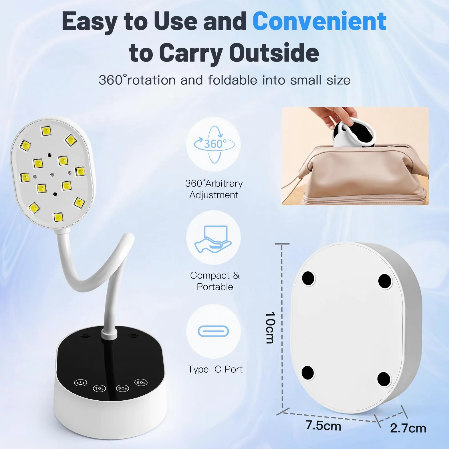 Lampada UV LED per unghie, senza fili, a collo di cigno con sensore automatico e touch screen, 4 modalità di timer, mini asciugatore per unghie in gel, ideale per salone e uso domestico