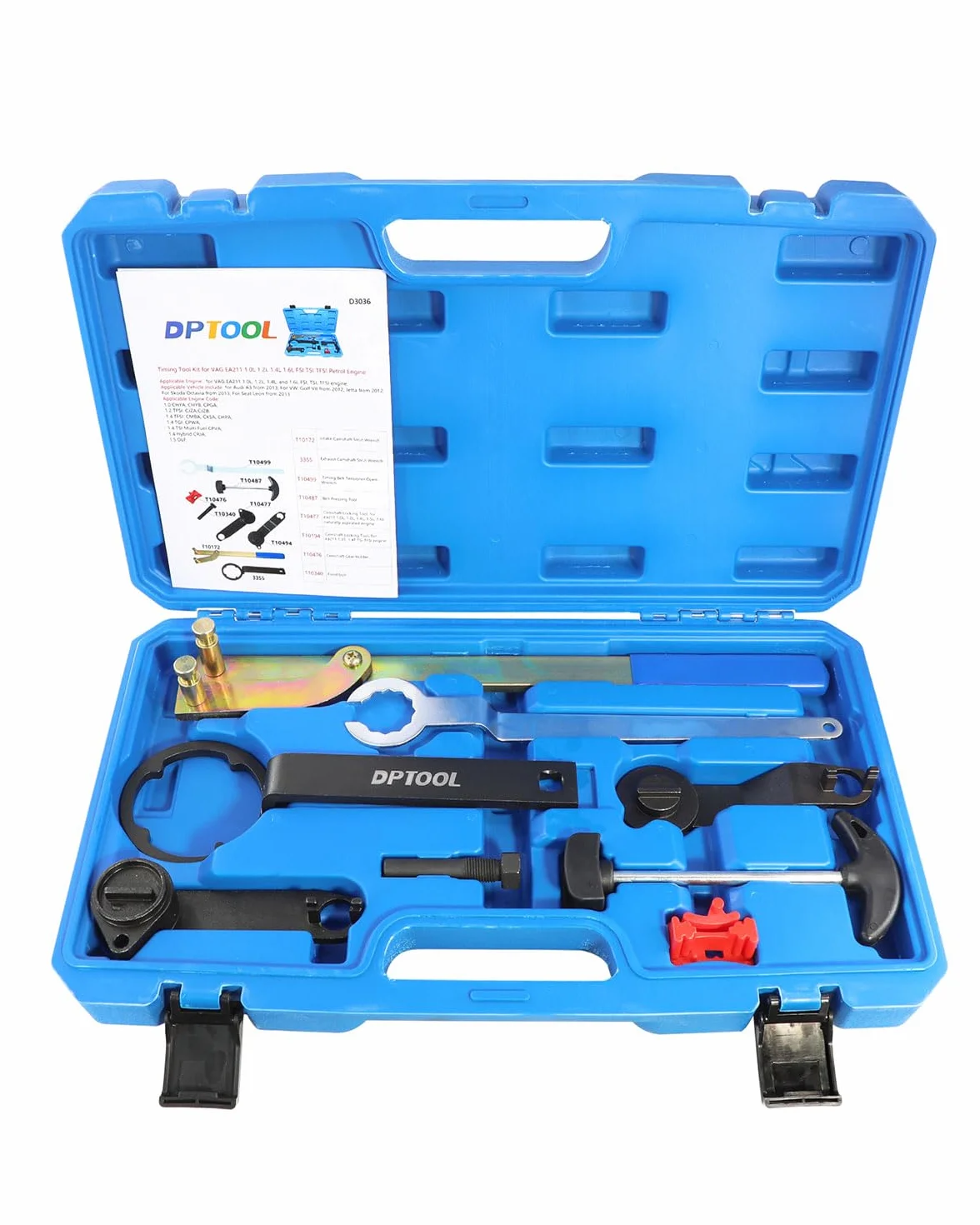DPTOOL Set di 8 strumenti per la regolazione della distribuzione dell'albero a camme e dell'albero motore, per motori VAG EA211 1.0L 1.2L 1.4L 1.6L FSI TSI TFSI a benzina, compatibile con VW Audi A3