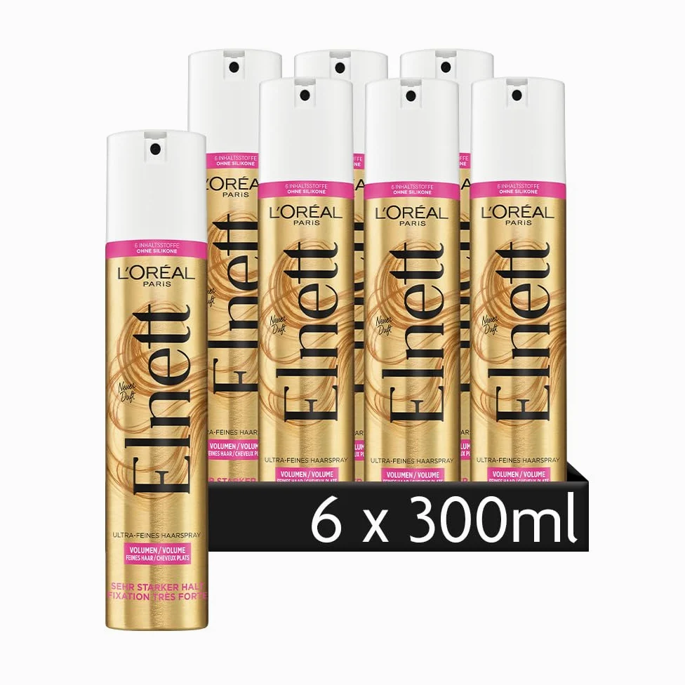 L'Oréal Paris Elnett - Spray ultra fine per capelli volume, per styling e fissare l'acconciatura, tenuta molto forte, senza siliconi, 6 x 300 ml