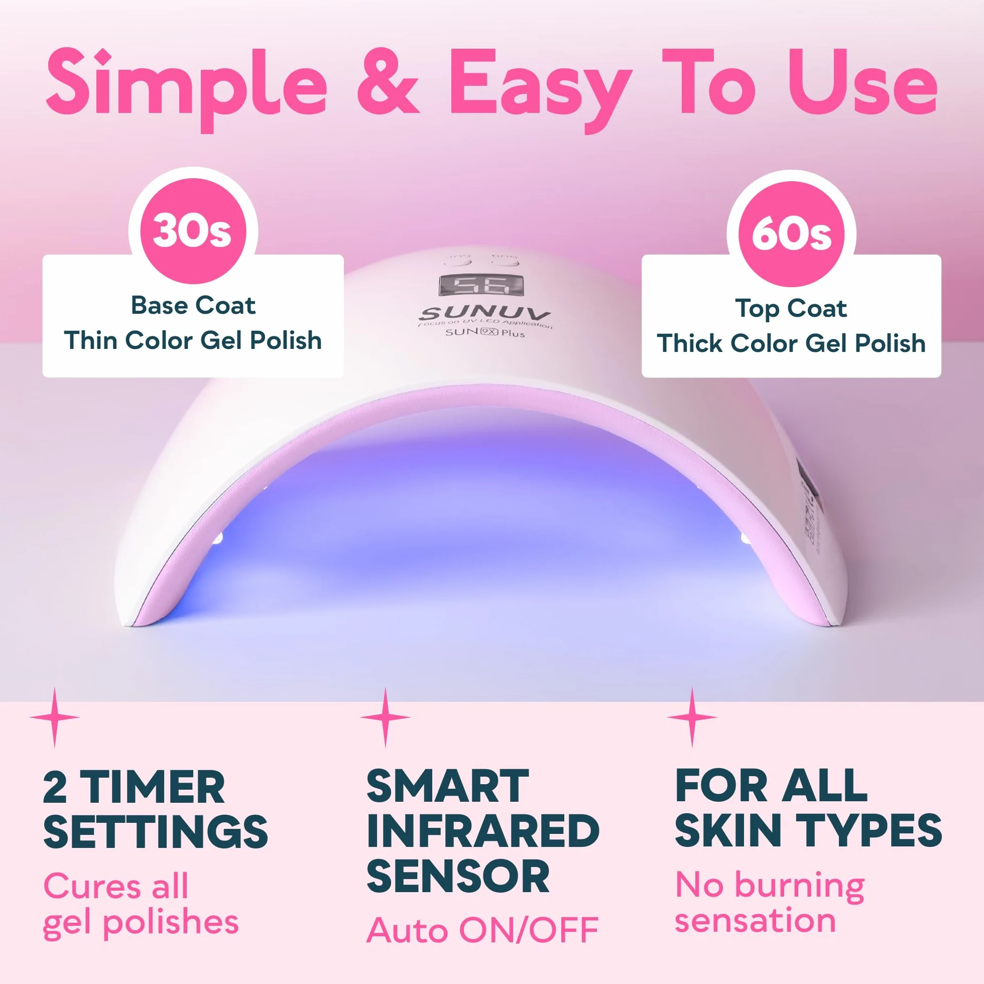 SUNUV Lampada Asciuga Unghie LED UV con Sensore Automatico e Schermo LCD per Manicure e Pedicure