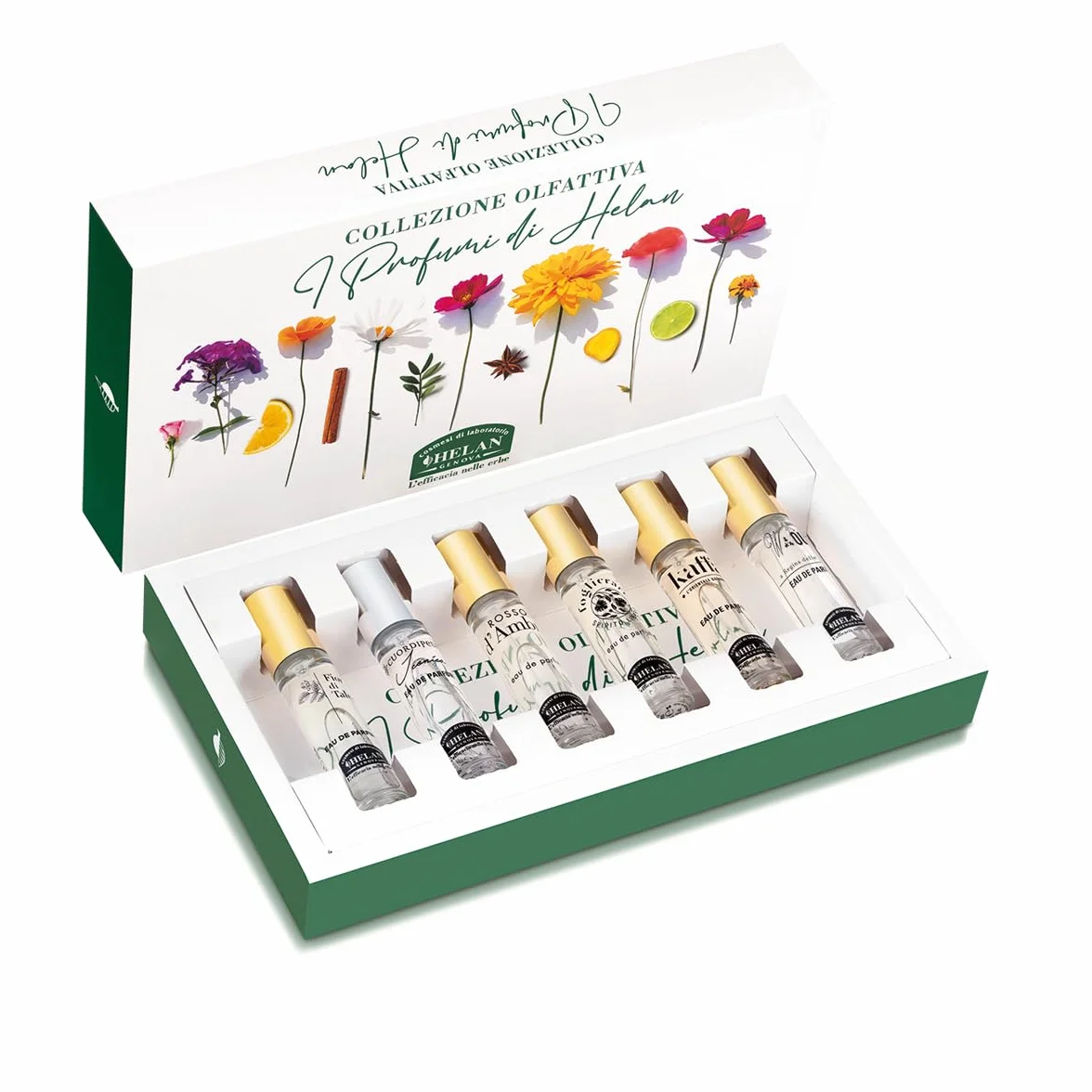 Helan - Collezione Olfattiva nr.2 con 6 Profumi in Fiale da 10 ml, Kit Profumo Uomo e Donna in Fragranze da Scoprire, Set Percorso Olfattivo per Idee Regalo Donna e Uomo Made in Italy