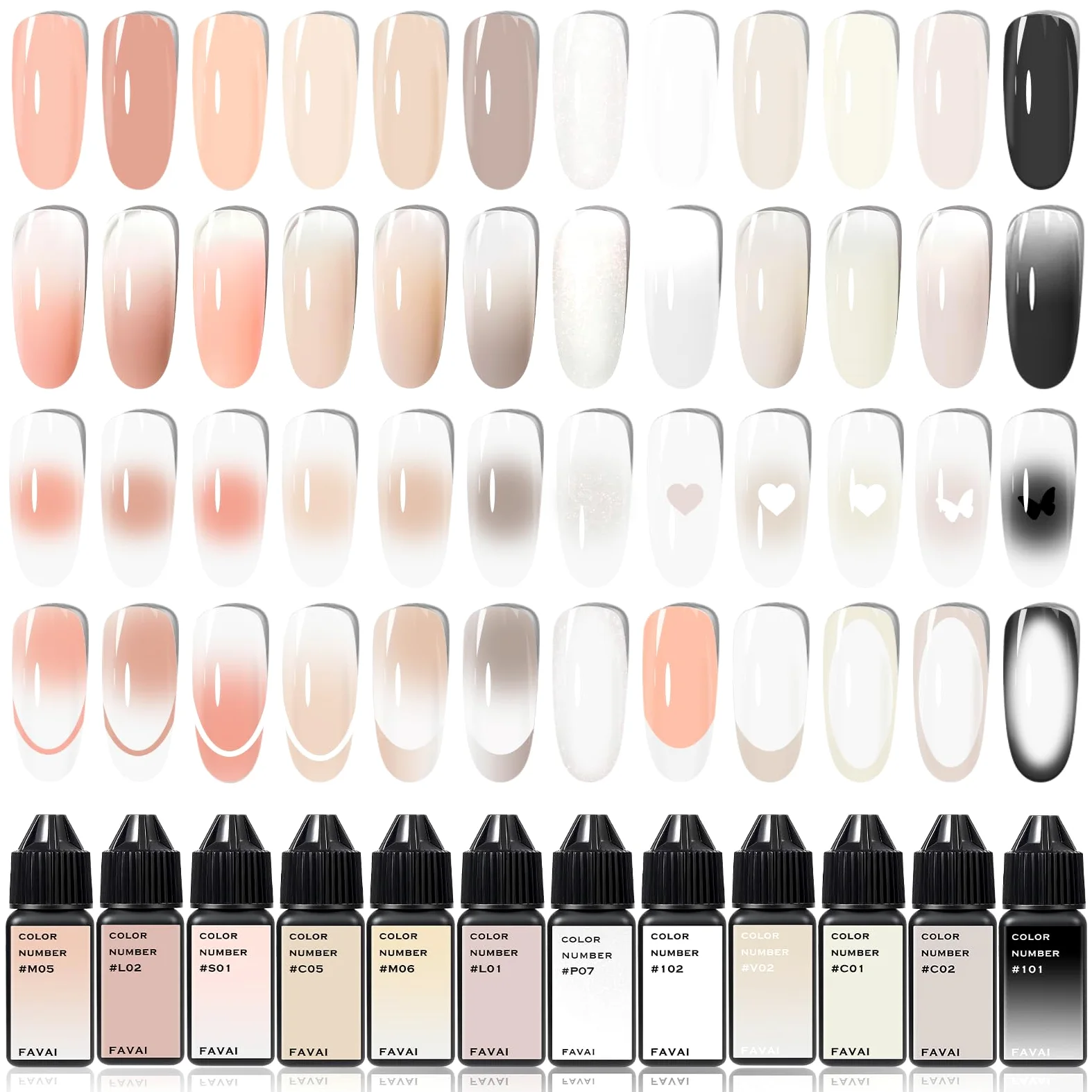FAVAI Smalto in gel per aerografo, senza acetone, 12 x 15 ml, per aerografo, UV con nebulizzazione fine, smalto per unghie senza diluizione, nail art fai da te